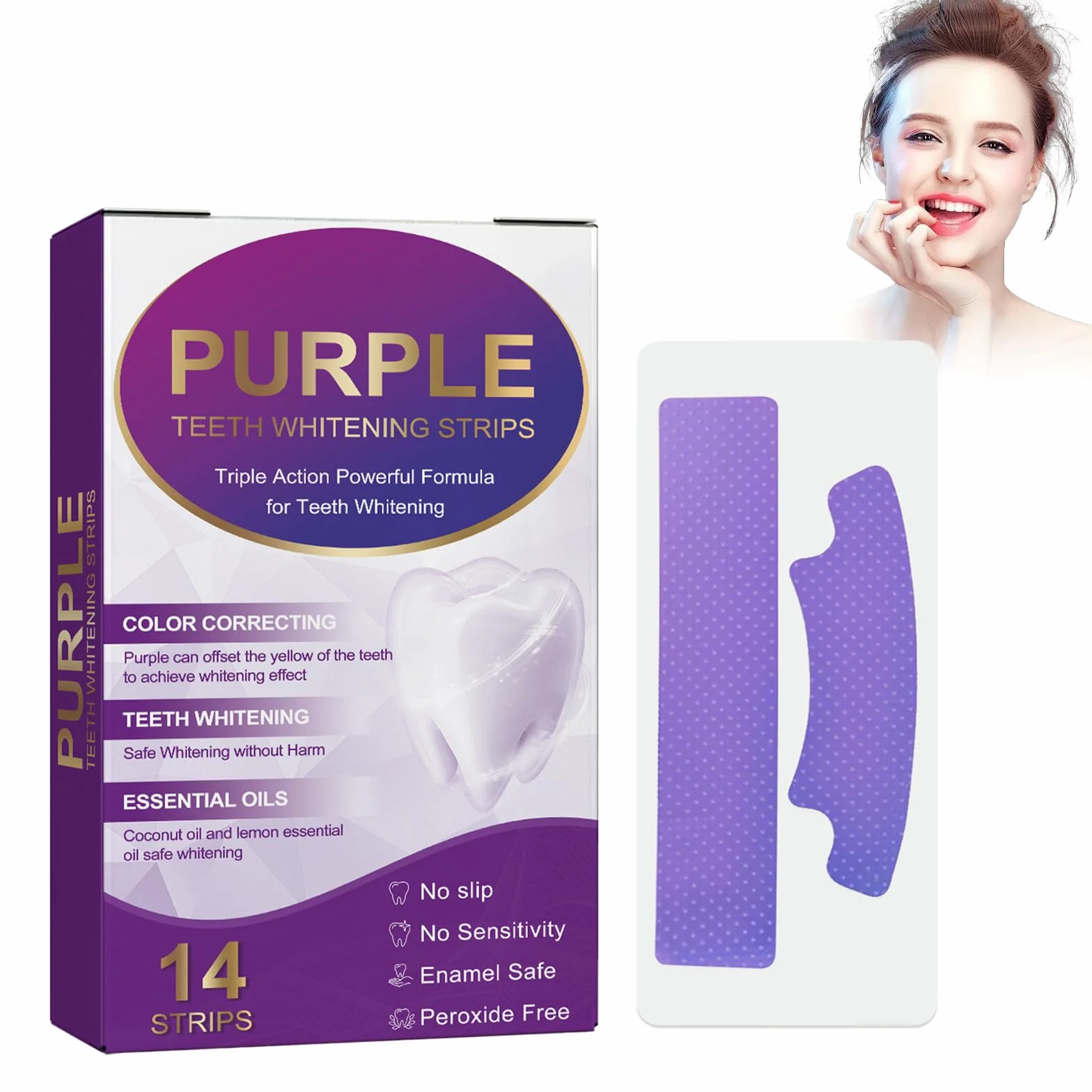 Strisce Sbiancanti per la Cura Dello Smalto, Whitening Teeth Strips, Sticker di Pulizia Viola, Rapida e Delicata la Pulizia dei Denti, Rimuove Efficacemente le Macchie dei Denti, Illumina i Denti