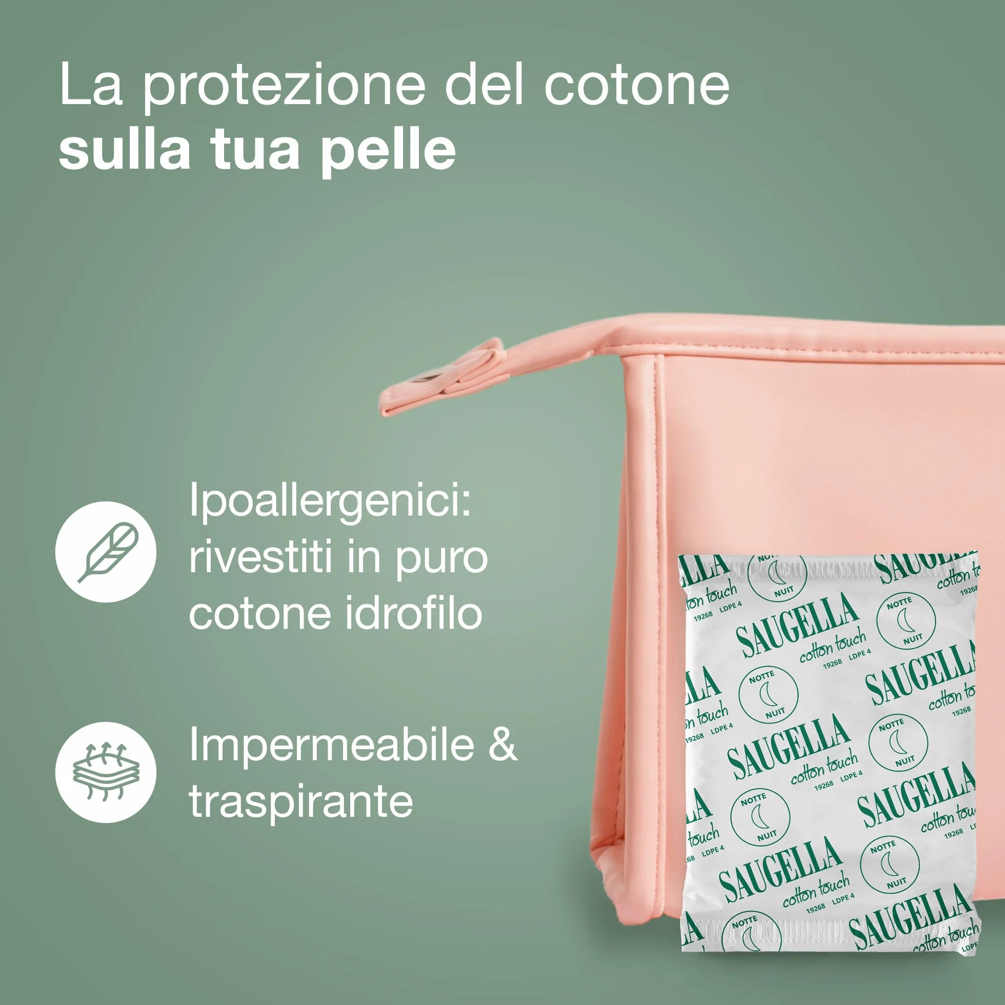 Saugella Assorbenti Cotton Touch Notte 36 sztuk z Ali, Antybakteryjne, Antyodorowe, Łagodzące