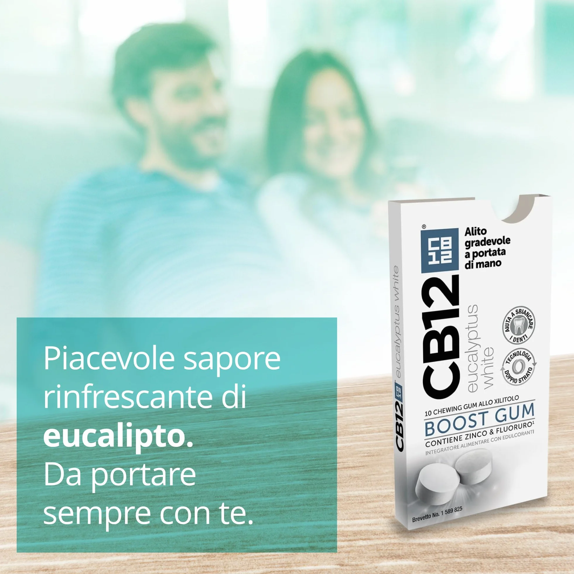 CB12 Boost Gomme da Masticare Senza Zucchero con Xilitolo Gusto Eucalipto Effetto Sbiancante 10 Chewing Gum