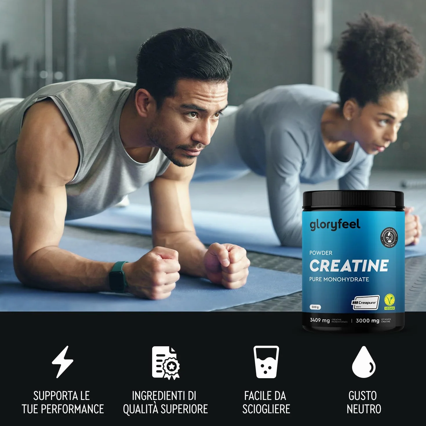 Creatina Monoidrata in Polvere 500 g Creapure, Supporto per Sport e Atleti
