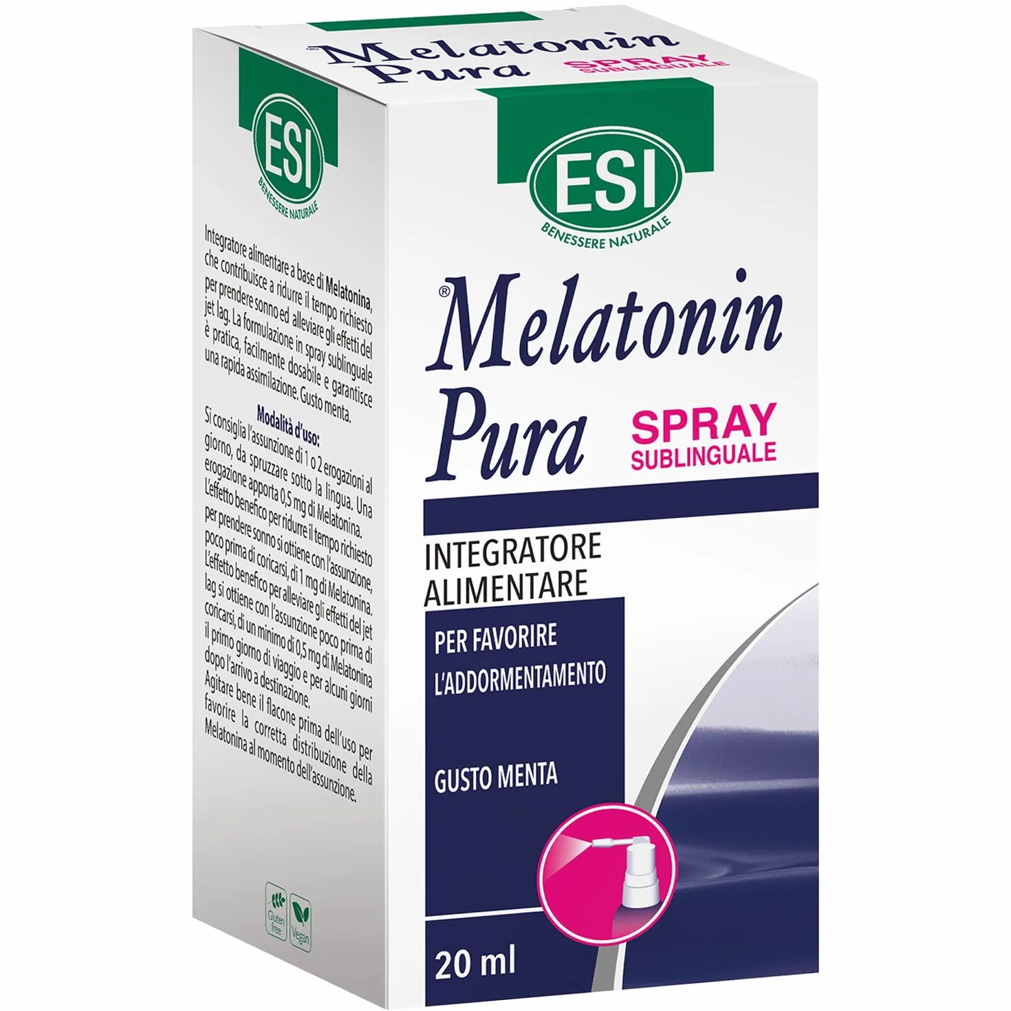 ESI Melatonin Pura Integratore Alimentare Melatonina Spray 20 ml Senza Glutine Vegan