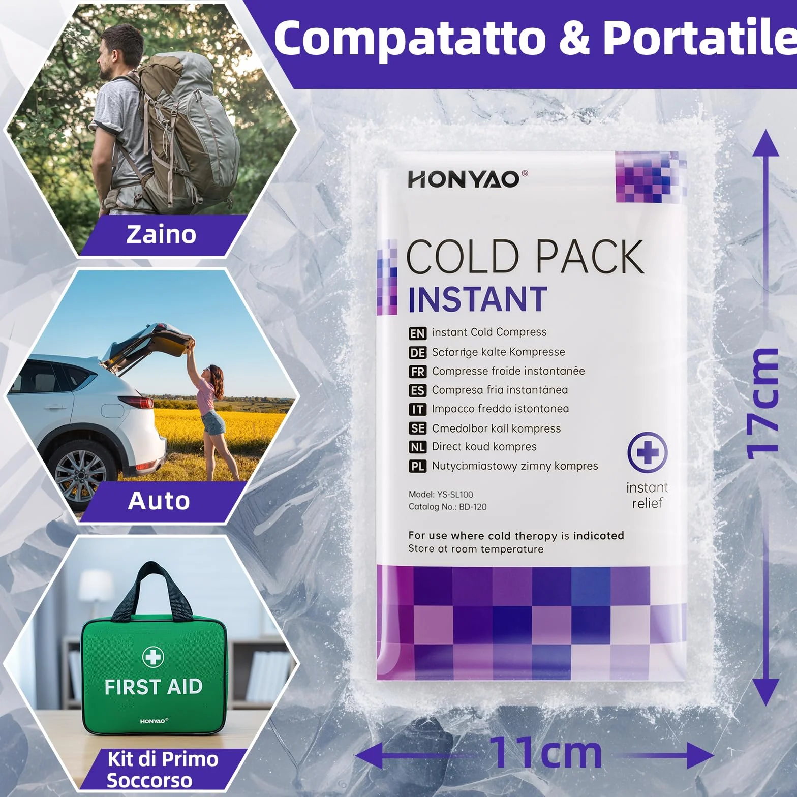 HONYAO Ghiaccio Istantaneo 6 Pezzi, Ghiaccio Istantaneo Buste Monouso per Alleviare il Dolore Gonfiore Distorsioni, Sport Casa Viaggio Trekking