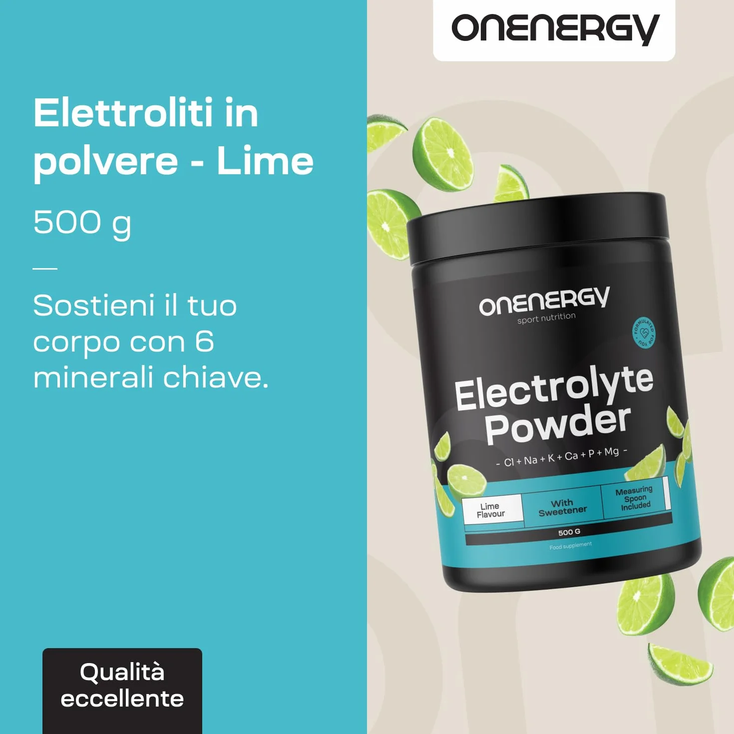 Elettroliti a Praga - Lime - 500 g - 142 dosi - Mix di 6 Minerali - Idratazione - Supporto Muscolare e Nervoso - Con Cucchiaio di Misura - Per Quasi 5 Mesi