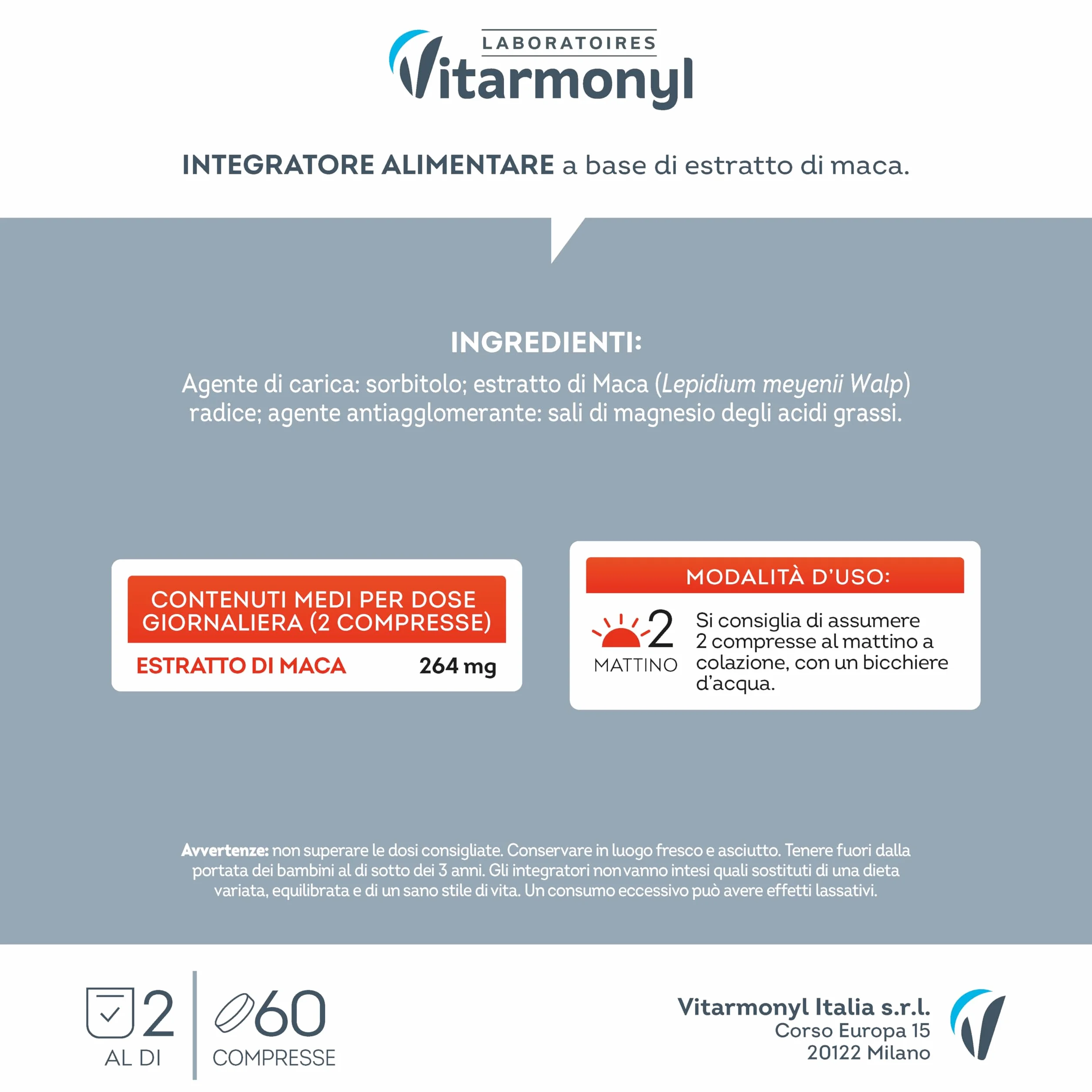 Vitarmonyl Maca – Integratore Alimentare Tonico Naturale – Supporto Energia e Vitalità – Per Uomo e Donna – 60 Compresse