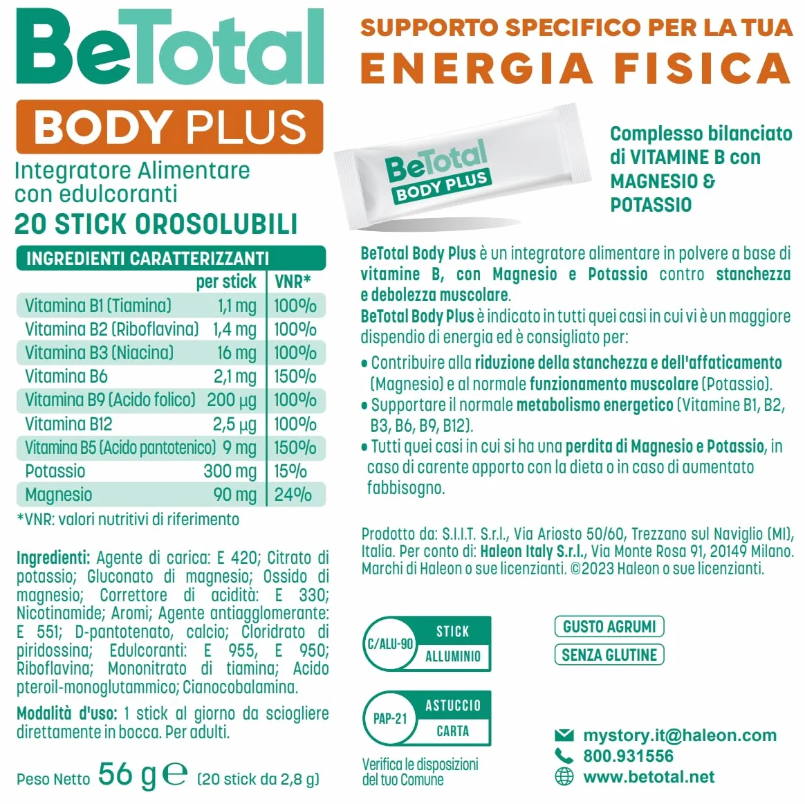Be-Total Body Plus Integratore Alimentare Vitamine B Magnesio Potassio 20 Bustine