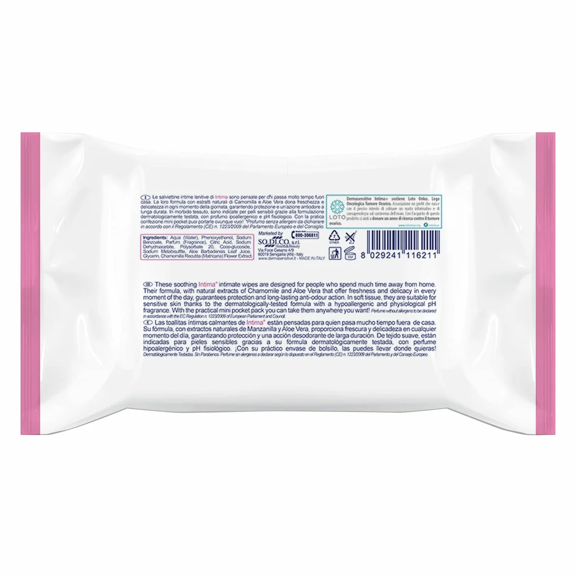 Salviettine Intime Dermasensitive intima⁺ con Camomilla e Aloe Vera 15 pz