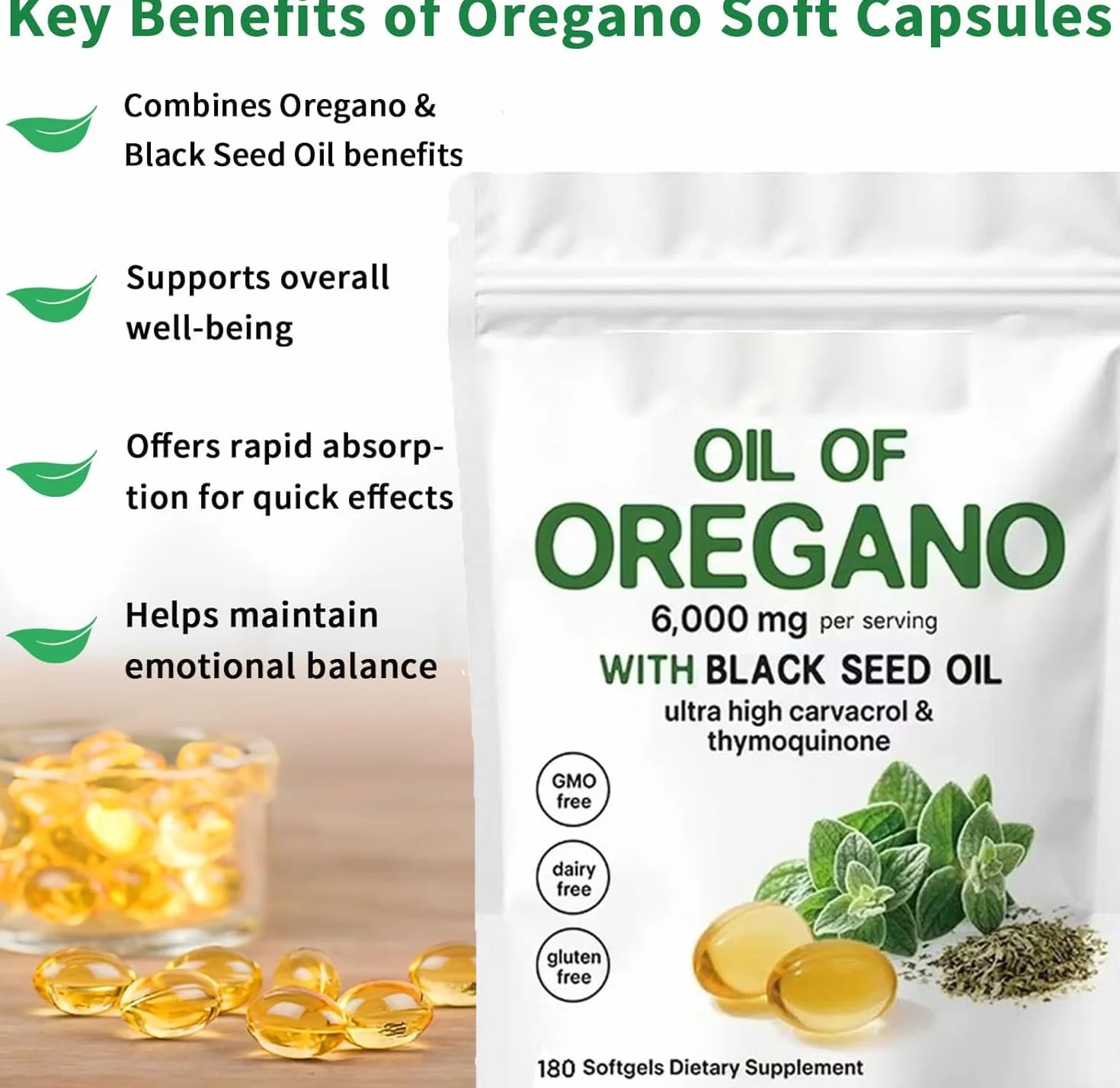 Resilia Oil of Origano Softgels 6000 mg con Olio di Semi Neri, Integratore di Origano Non OGM
