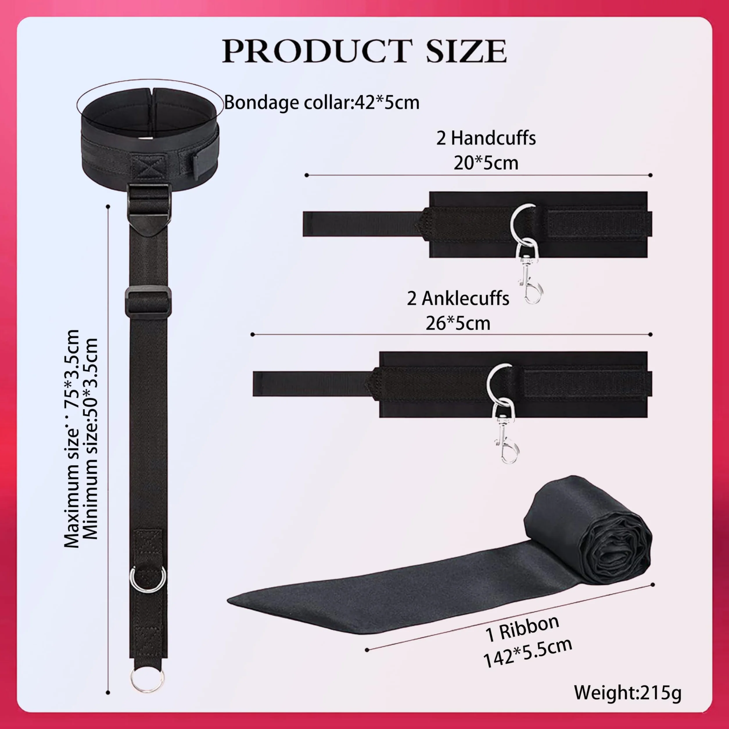 Set BDSM per Coppie - Collare, Manette e Cavigliere con Benda Occhi Regolabile