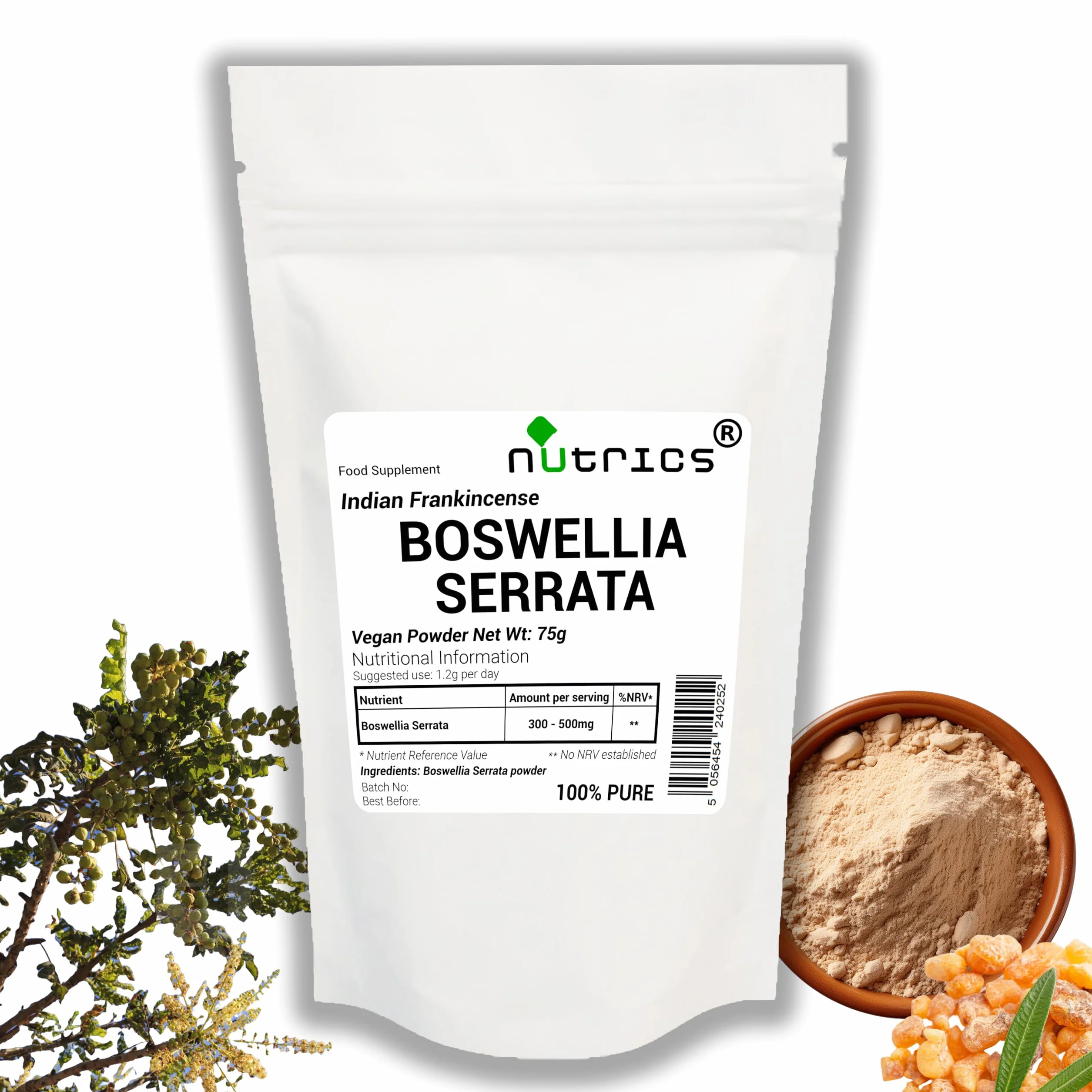 Boswelia Serra - Polvere di acido boswellico indiano franchincenso, 100% puro, senza riempitivi, leganti o agenti di carica (75 g)