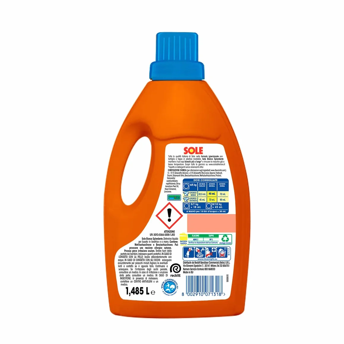 Sole Detersivo Lavatrice Bianco splendente 33 Lavaggi, Formula igienizzante, Detersivo Lavatrice Liquido Bianco Splendente, rimuove le macchie a basse temperature