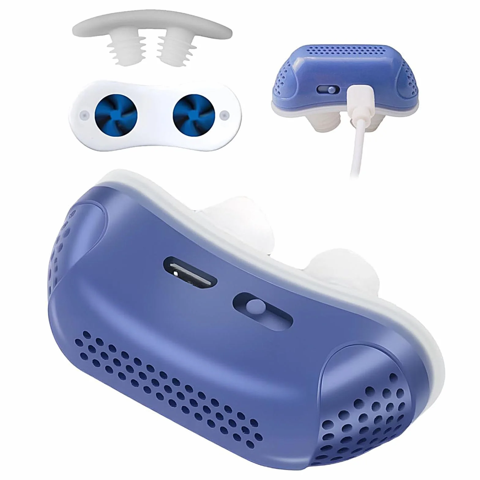 Macchina CPAP per Apnea Notturna Silenziosa, Dispositivo Anti-snoring, Mini CPAP Device, Russare per L'aiuto Addormentato, Migliora la Respirazione e Il Sonno Blue