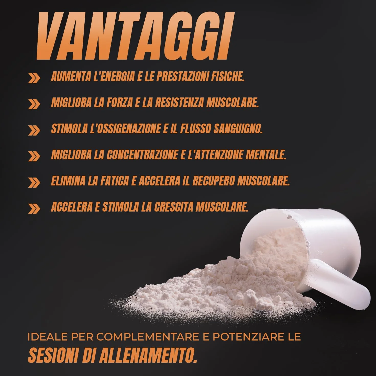 Pre-Workout bevanda energetica | con Creatina | Resistenza, energia e forza inarrestabile | Elimina la fatica e la stanchezza | Beta-Alanina, Taurina, Caffeina e Vitamine | 300g Arancia