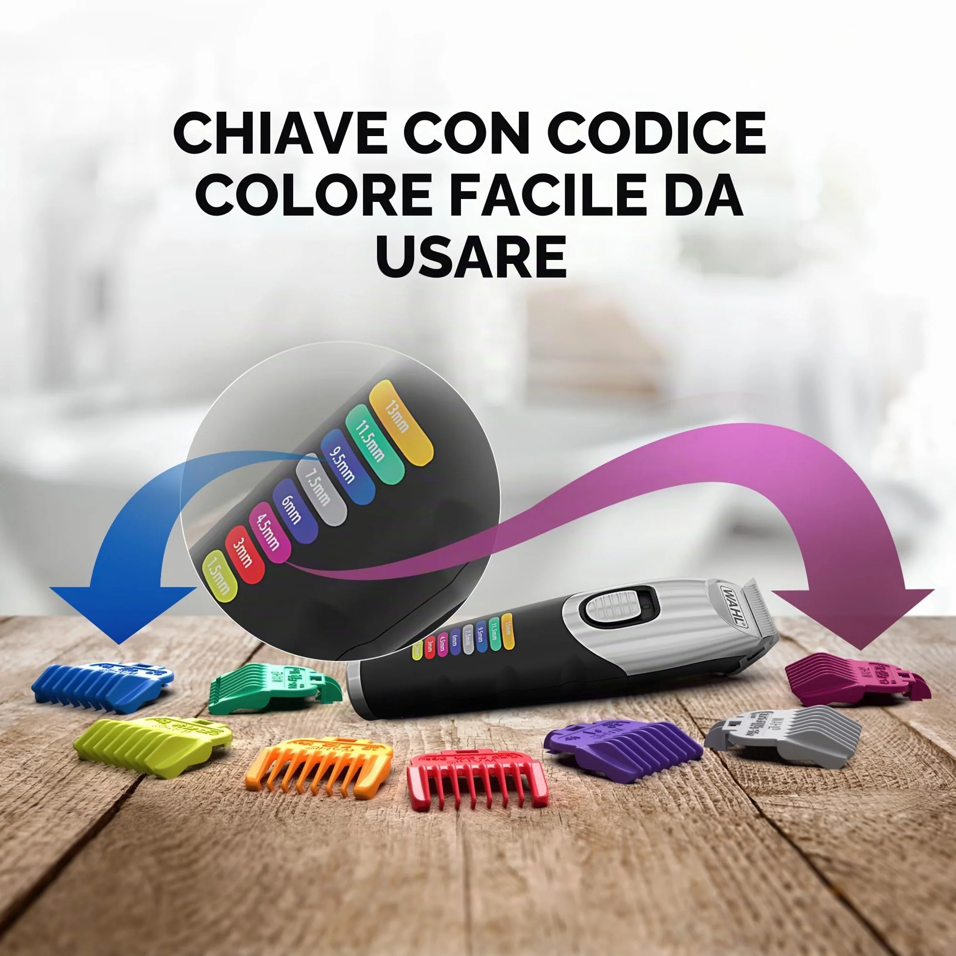 Wahl Colour Trim Tagliabarba Pettini Guida Codificati Colori 240 Minuti Funzionamento USB Lame Affilate Precisione