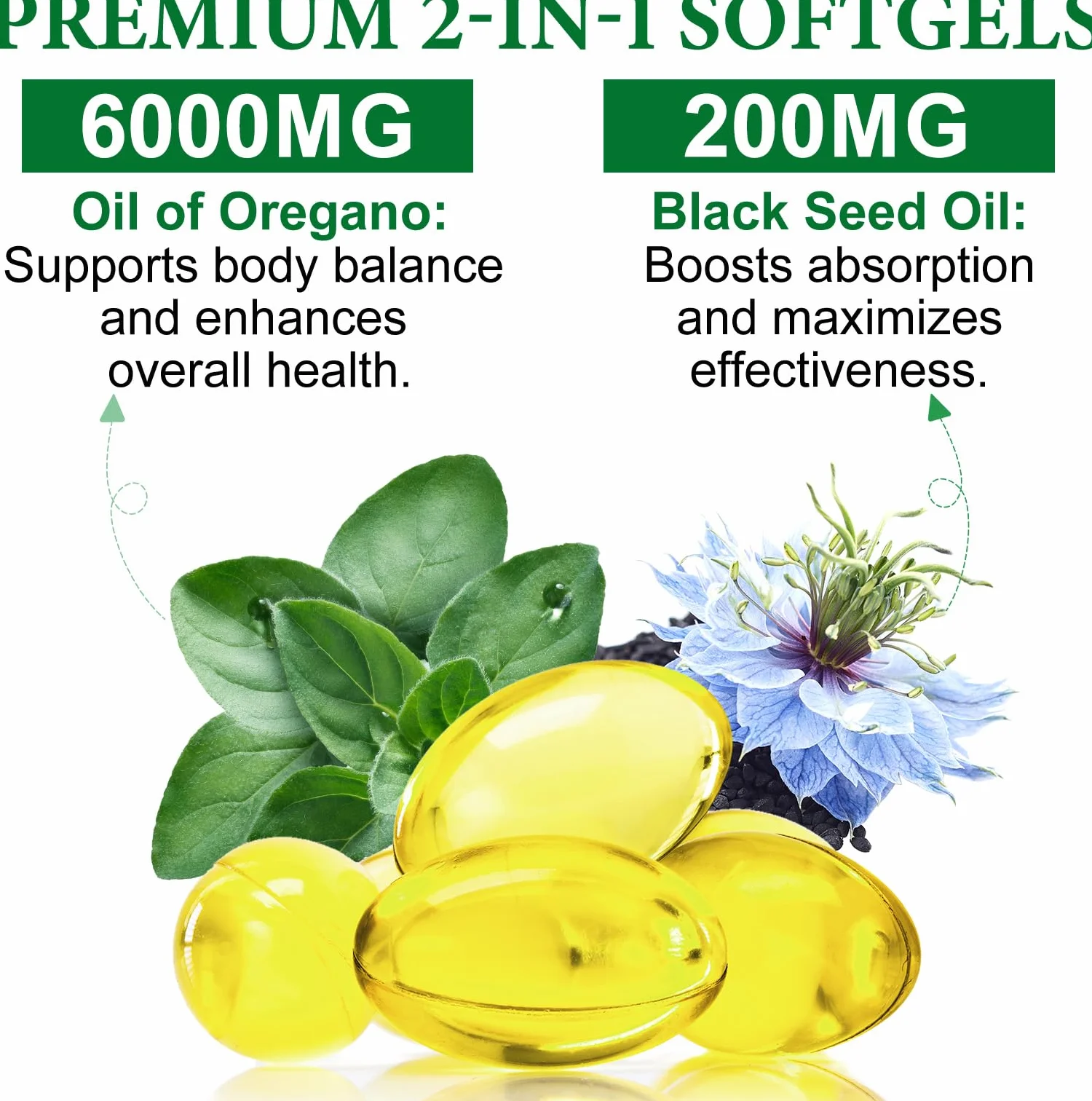 Olio di Origano Capsule 120 con Olio di Semi Neri, Supporto Immunitario