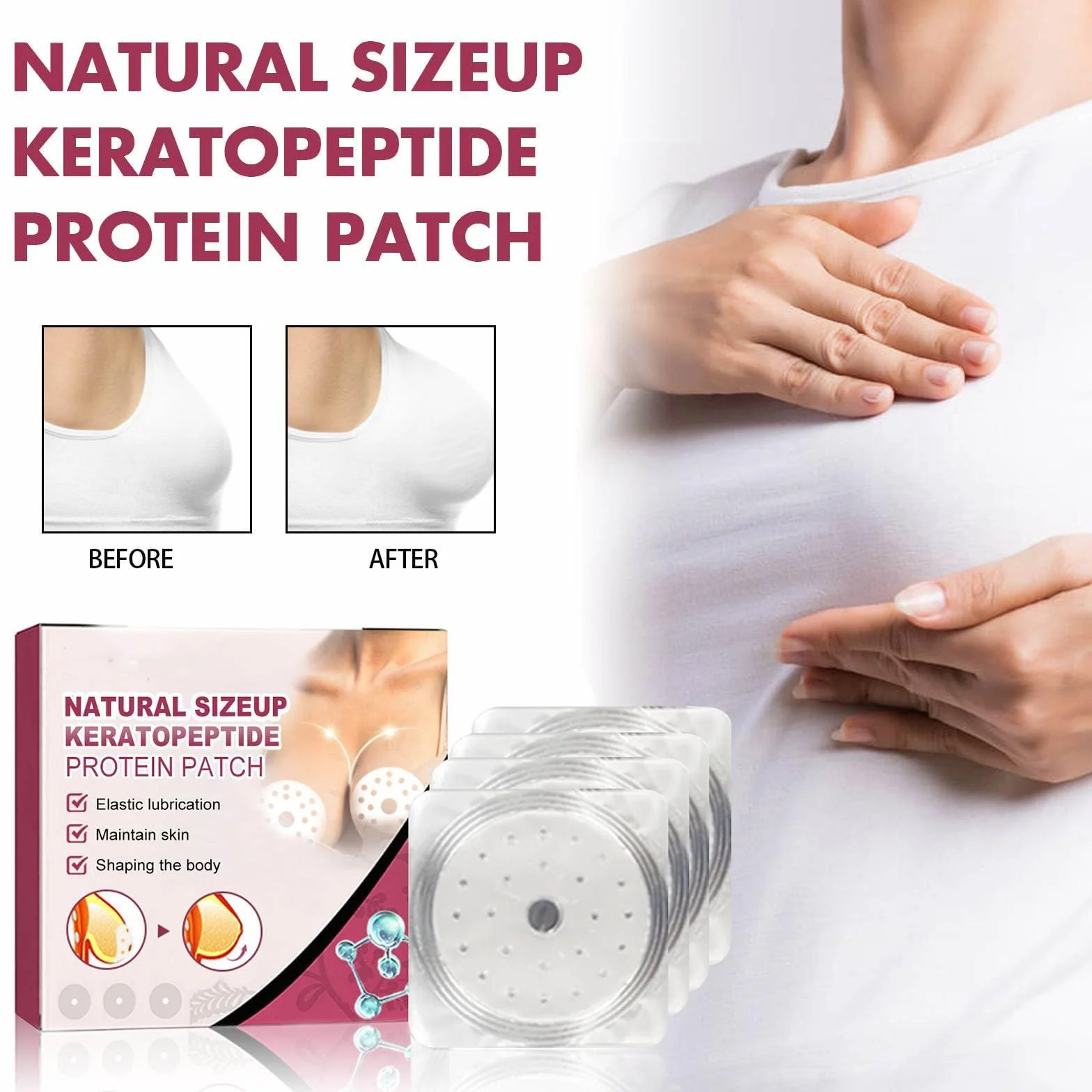 Cuscinetti per l'ingrandimento del seno naturali cheratina peptide push-up tonificanti sollevanti set da 2