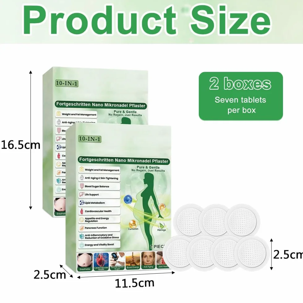 Cerotti Dimagranti Moringa 10 in 1, 2 Confezioni Nano Microneedle Patch, Cerotti Corpo Naturali, Invisibili sotto i Vestiti, Adatto a Tutti i Tipi di Pelle, per Uomo e Donna