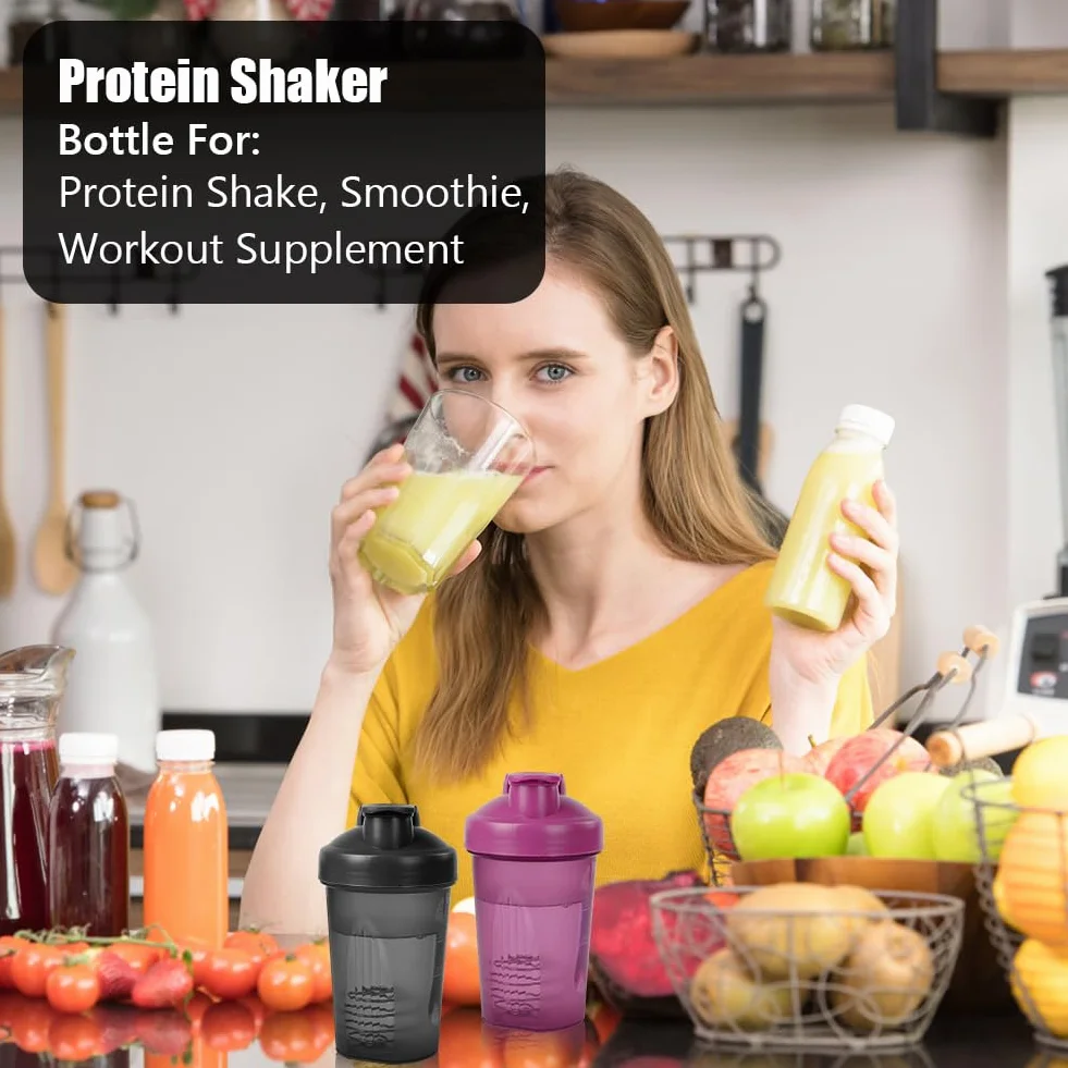 ACWOO Protein Shaker, 2PCS Shaker Proteico 500 ML, Bottiglia per Shaker con Tappo a Vite e Sfera di Miscelazione, Borraccia Palestra a Prova di Perdite con Maniglia, per Frullati Proteici, Senza BPA