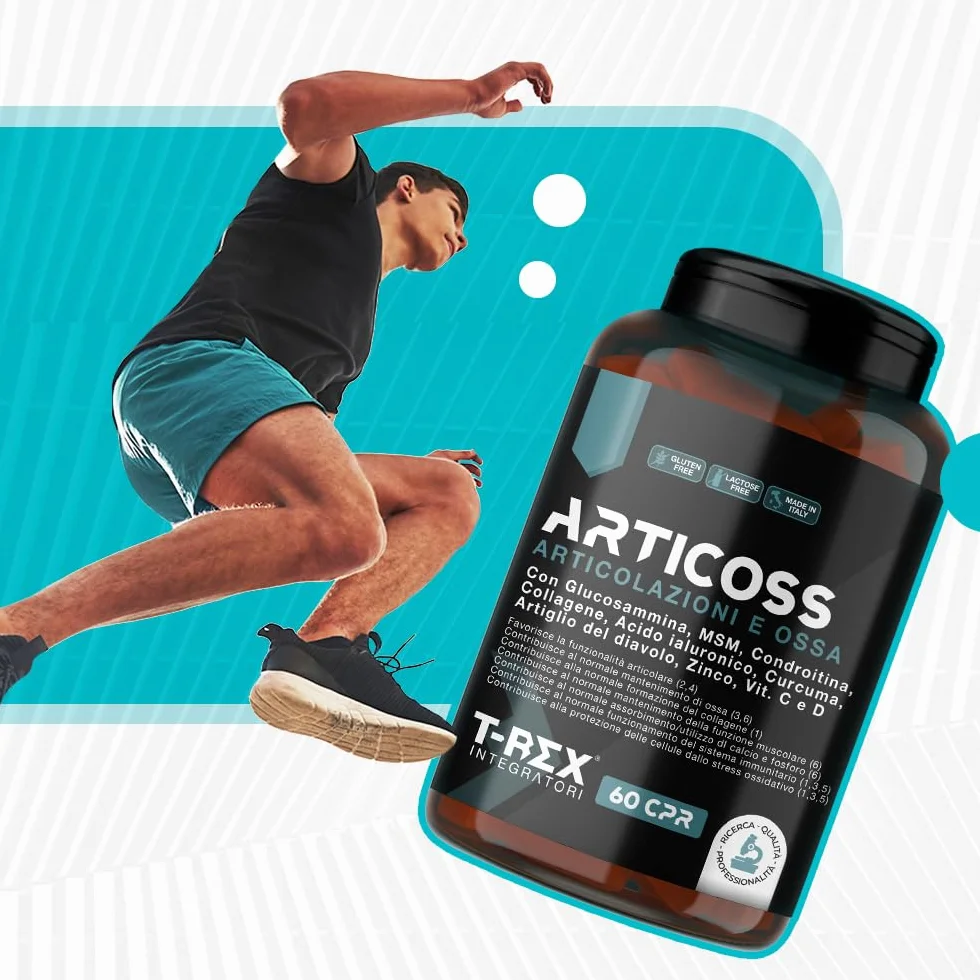 ARTICOSS Integratore per Articolazioni Ossa e Cartilagini con Glucosamina Condroitina Msm Artiglio del Diavolo, Vitamina C e Vitamina D, Collagene e Acido Ialuronico. 60 compresse