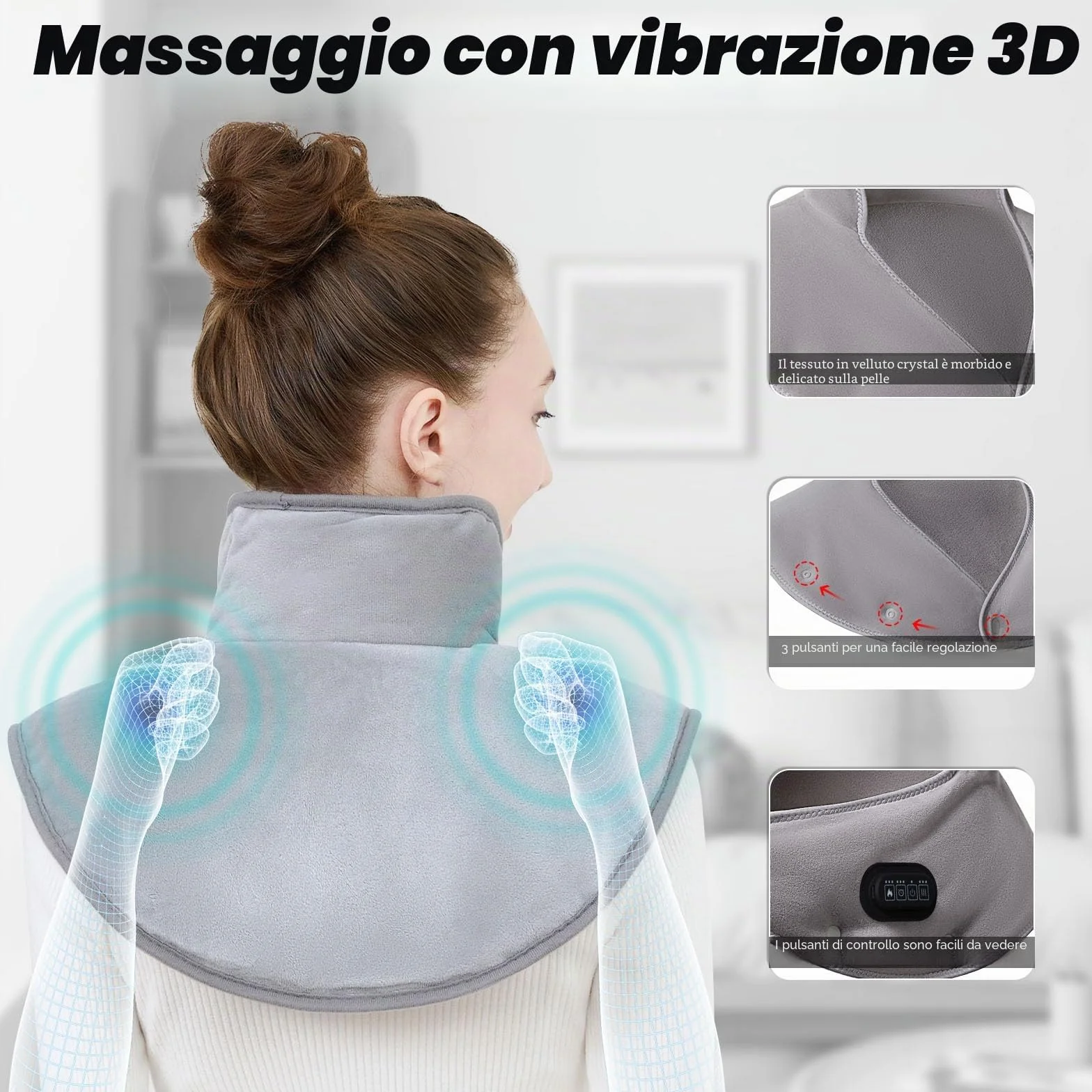 Cuscino termico senza fili per collo e spalle - 3 livelli di temperatura, 3 livelli di vibrazione, 3 timer, ricarica USB - Cuscino termico elettrico portatile, regalo per donne