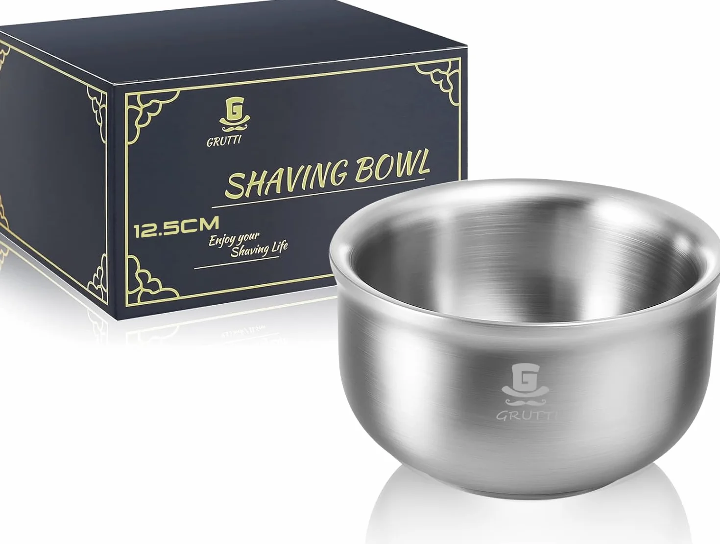 GRUTTI Premium Coppa per Rasatura 12.5cm - 3 Strati di Acciaio Inox - Facile Schiuma & Isolamento Termico