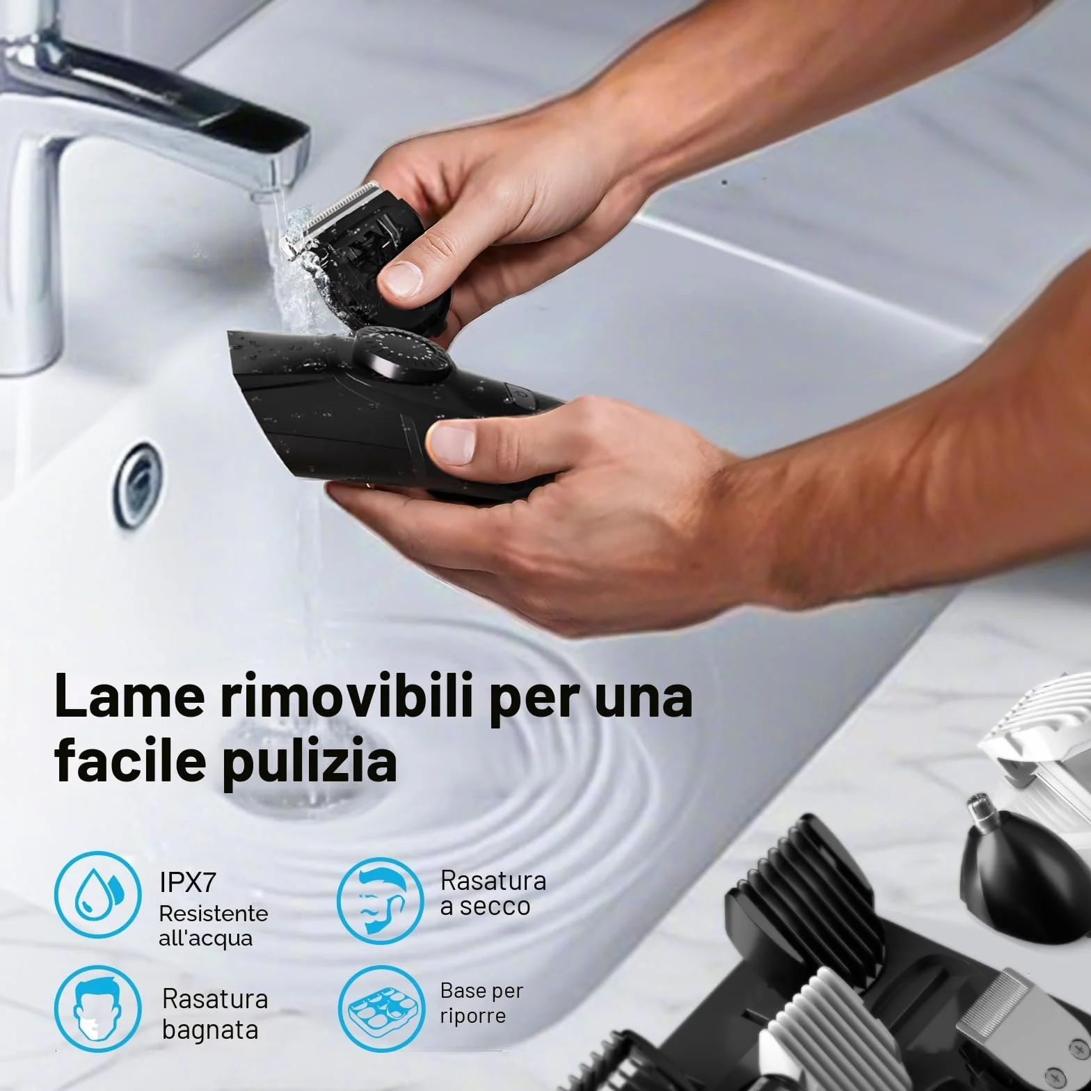SUPRENT Regolabarba Uomo Professionale IPX7 Impermeabile Rasoio Elettrico Barba e Capelli