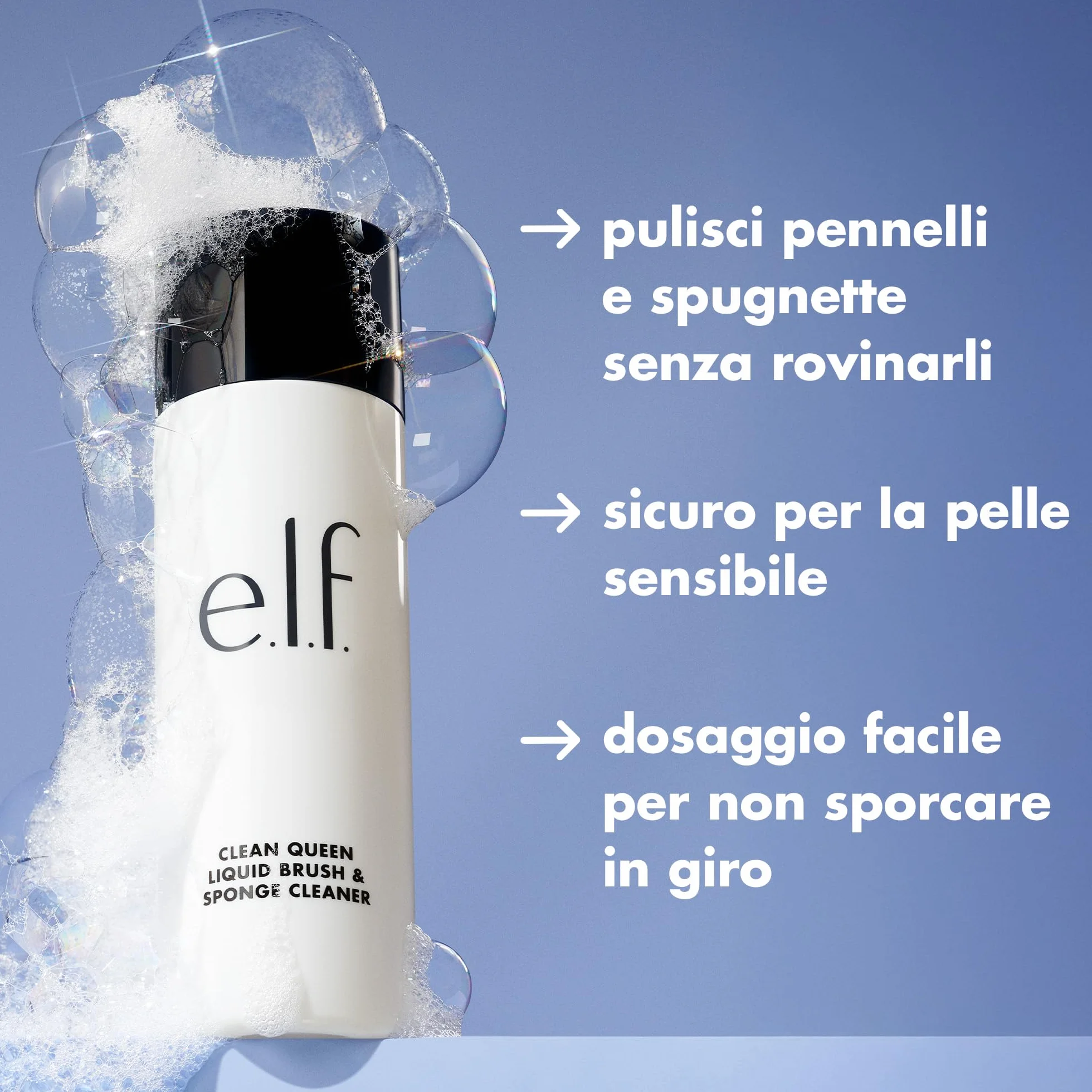 e.l.f. Clean Queen Liquid Brush & Sponge Cleaner, detergente schiumogeno delicato per rimuovere trucco, vegano, 116 g