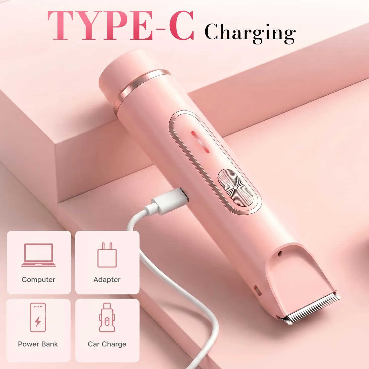JTF Rasoio Elettrico Donna 4-in-1,Depilatore per Parti Intime, Bikini, Viso, Ascelle, Gambe e Braccia – IPX7 Impermeabile,Ricaricabile USB, Uso Bagnato e Asciutto (Rosa)
