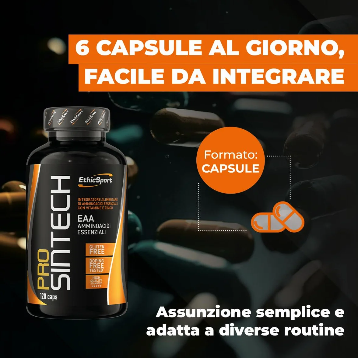 EthicSport - Prosintech - Barattolo da 120 cps - Integratore Alimentare di Amminoacidi Essenziali (EAA) con Vitamine e Zinco, utile per massimizzare la sintesi proteica