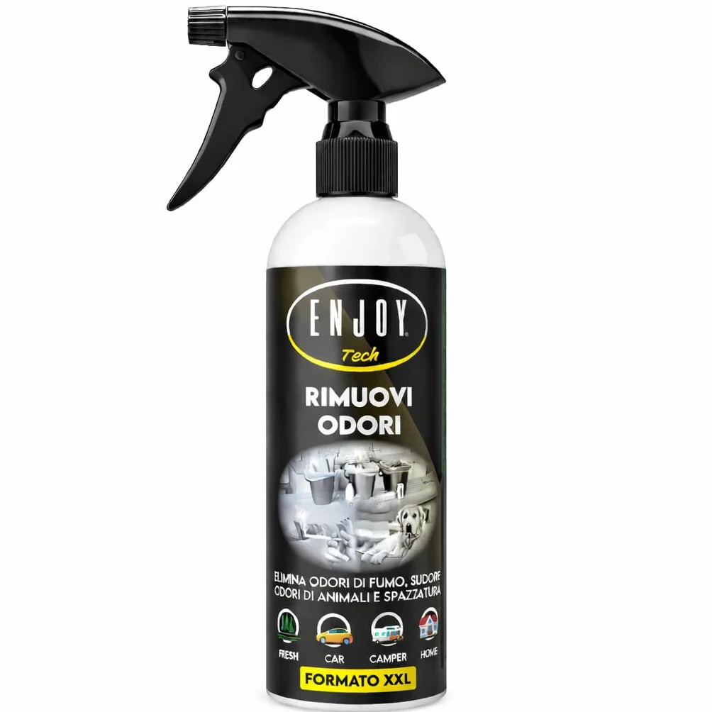 ENJOY TECH Rimuovi Odori Spray 500 ml – Neutralizza Odori di Fumo, Animali, Cibo e Sudore – Made in Italy