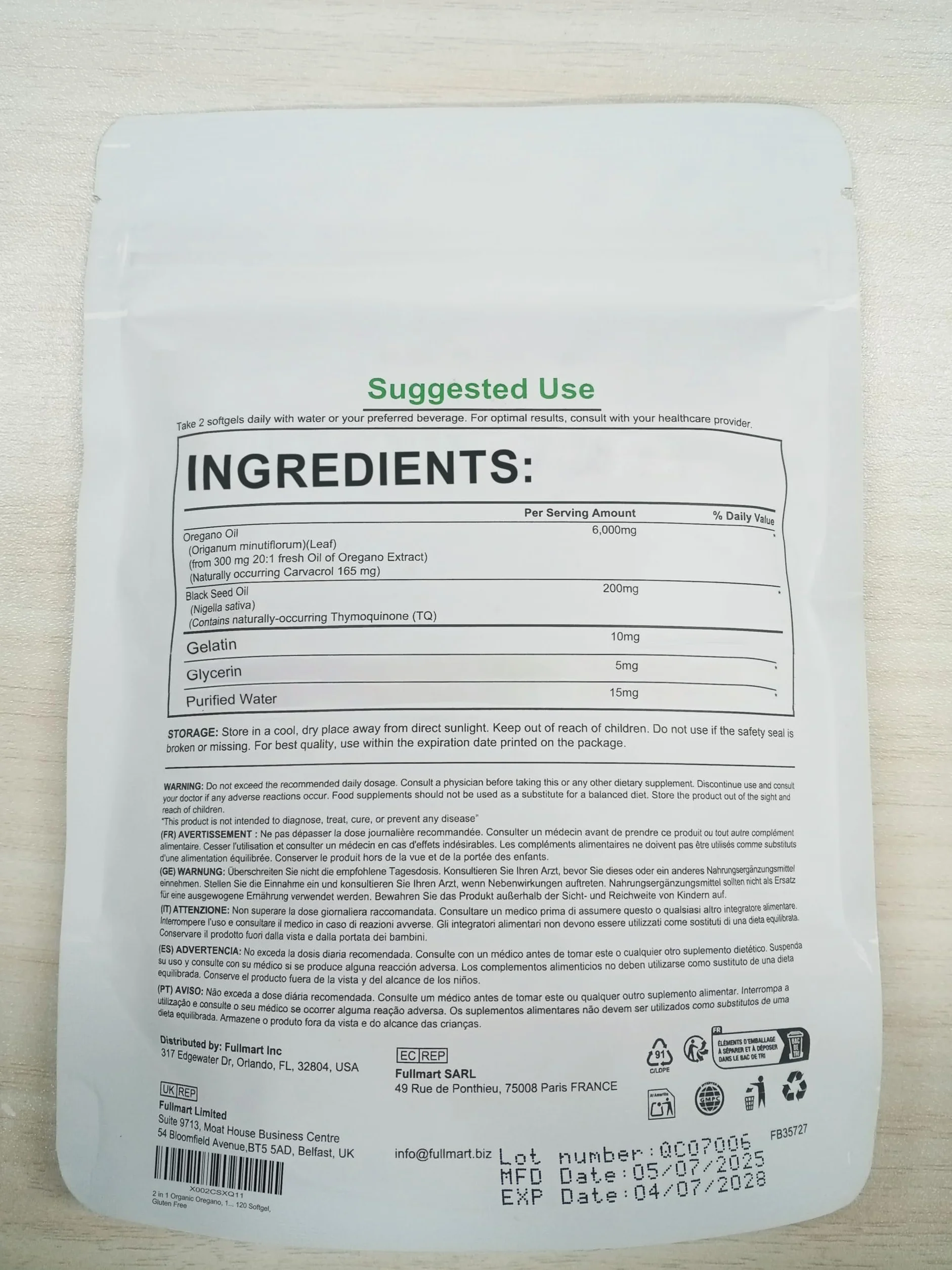 Olio di Origano 120 Capsule 6000 mg con Olio di Semi Neri 200 mg e Carvacrolo 165 mg