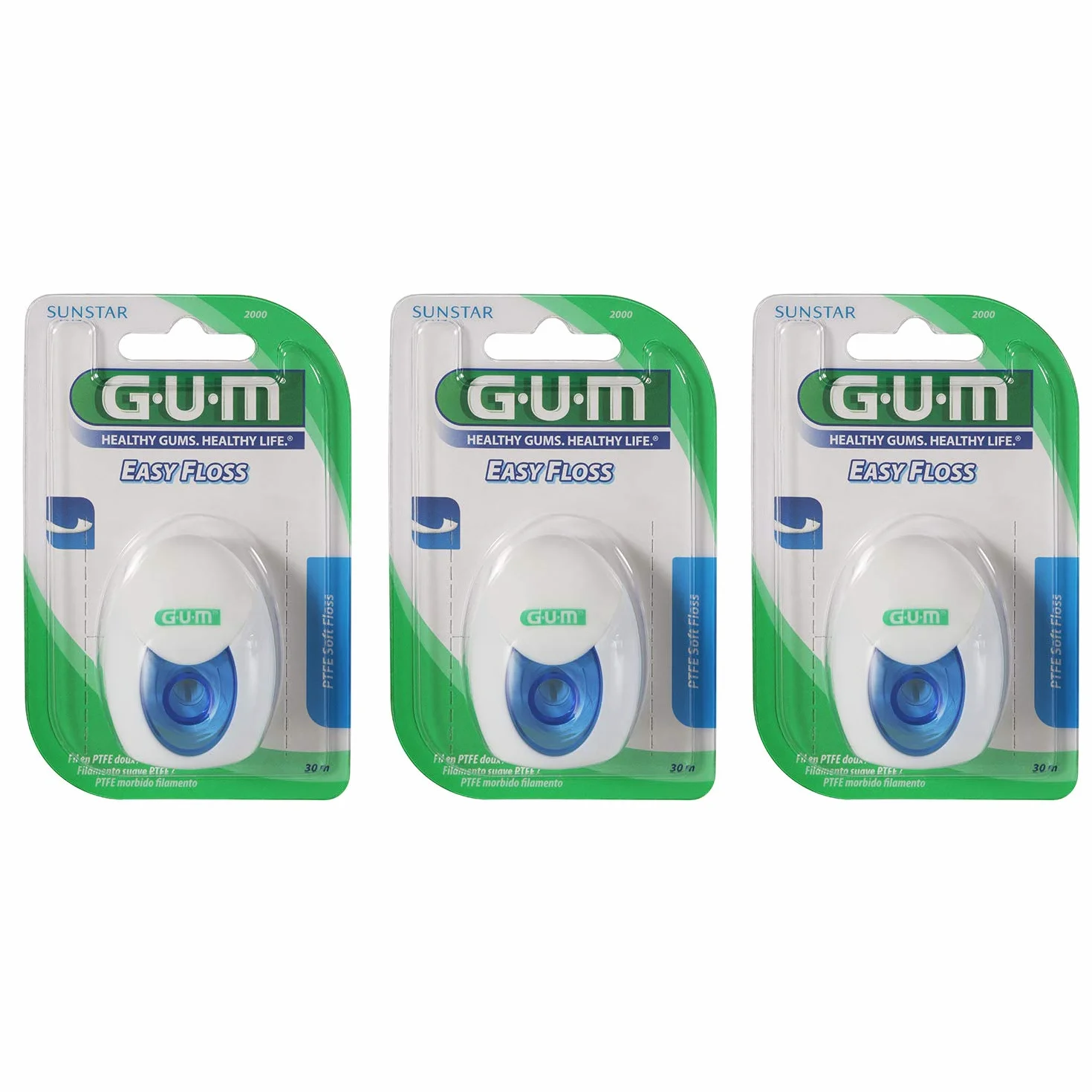 GUM Easy Floss - Filo interdentale in PTFE, 30 m, confezione risparmio da 3 pezzi