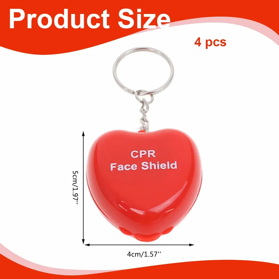 Maschera di respirazione CPR Face Shield Portachiavi Primo Soccorso 4 pezzi rosso