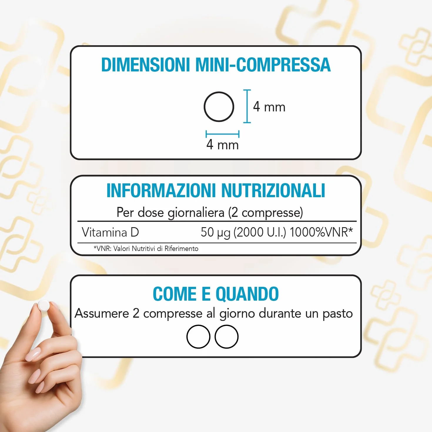Vitamina D 2000 UI PiùLife, 600 Mini Compresse Vitamina D3 Masticabile (2cpr Per Dose), Integratore Vit D Pura, Difese Immunitarie, Ossa Muscoli Denti, Vit D3 Gluten Free, Lactose Free