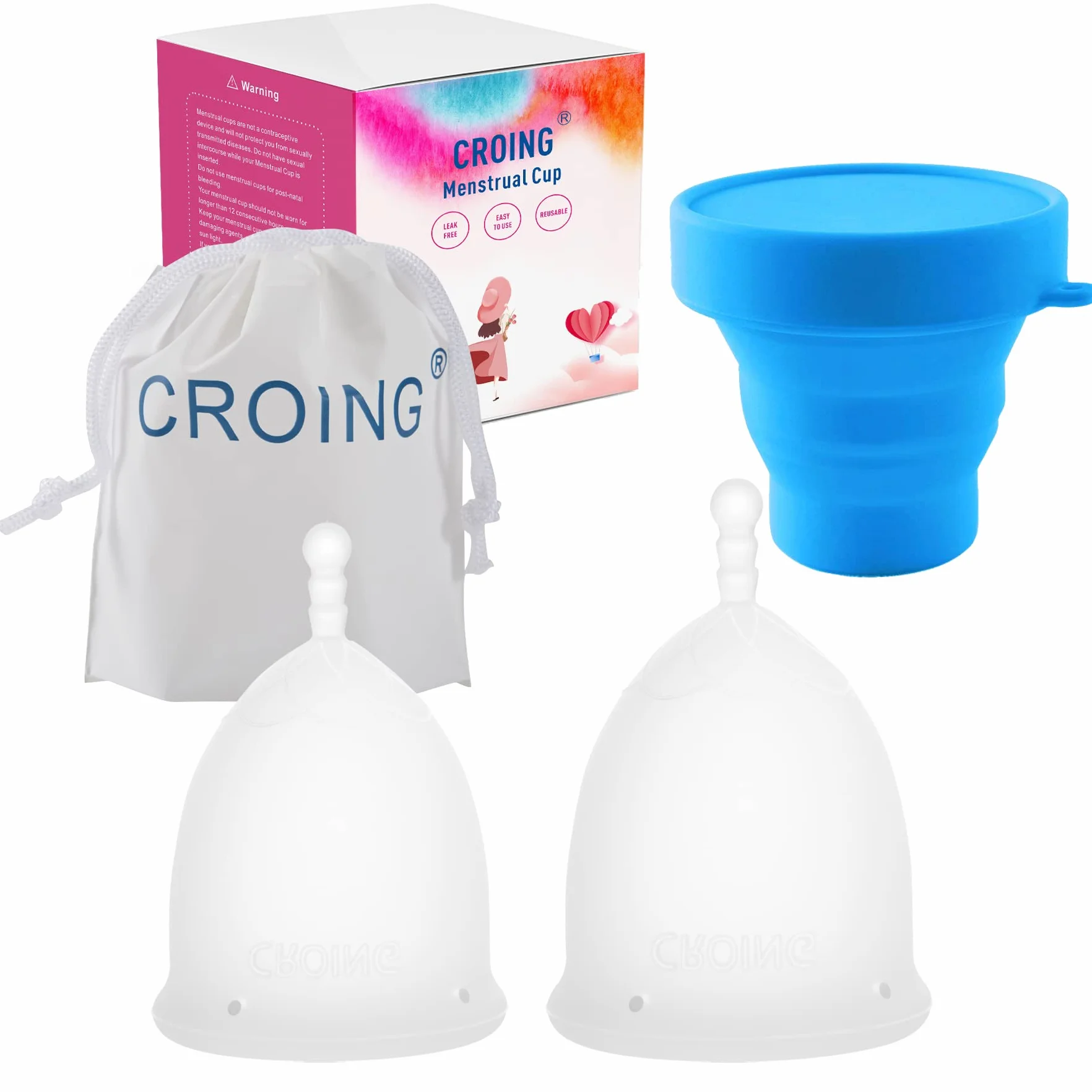 CROING 𝗖𝗼𝗽𝗽𝗲𝘁𝘁𝗮 𝗠𝗲𝘀𝘁𝗿𝘂𝗮𝗹𝗲 2 Pezzi Coppe mestruali (Bianca)