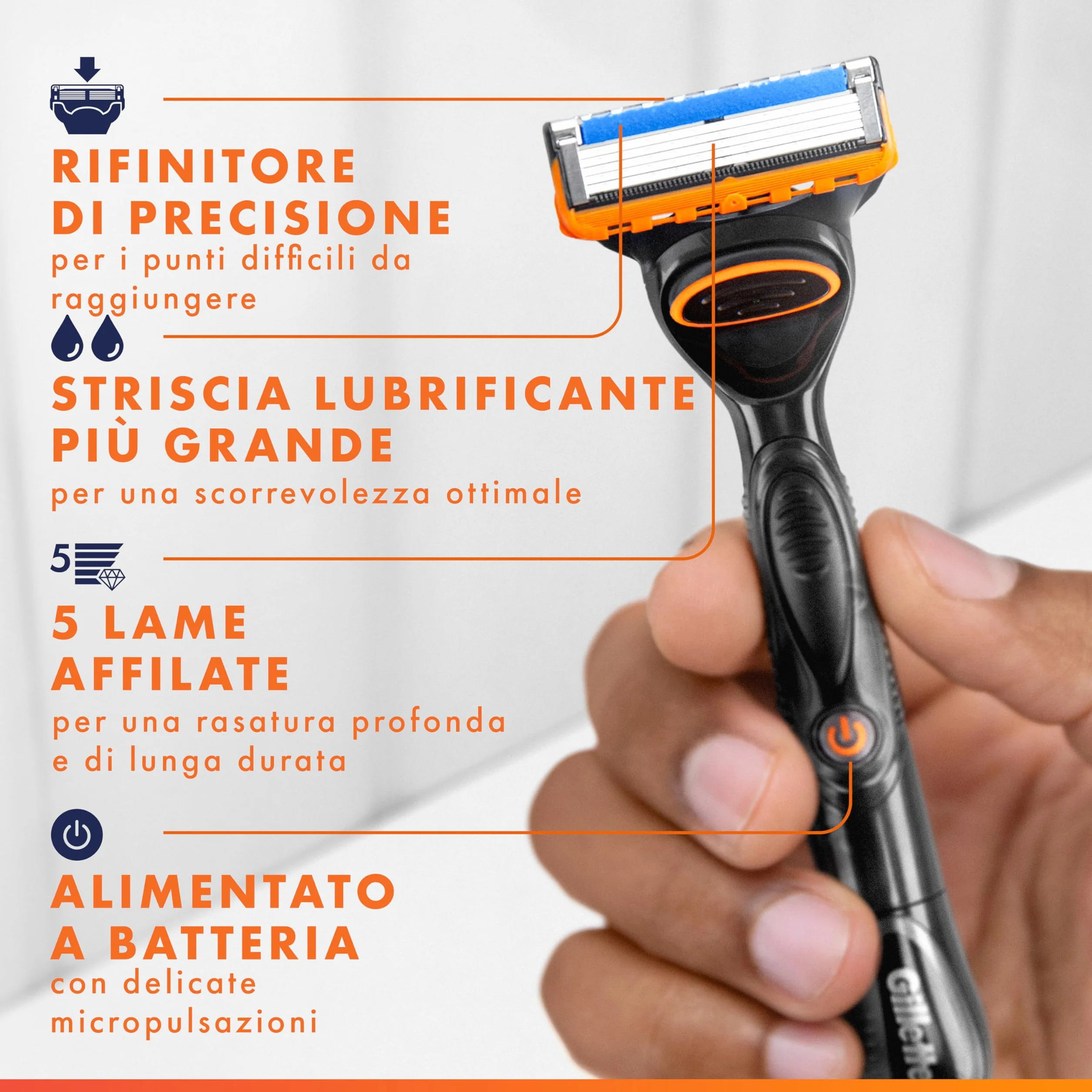 Gillette Fusion 5, 1 Rasoio Barba Manuale e 12 Lamette da Barba di Ricambio per Rasoio Manuale Fusion5, da 5 Lame, Rasatura Scorrevole con Striscia Lubrificante, Fino a 1 Mese di Rasatura per Lametta