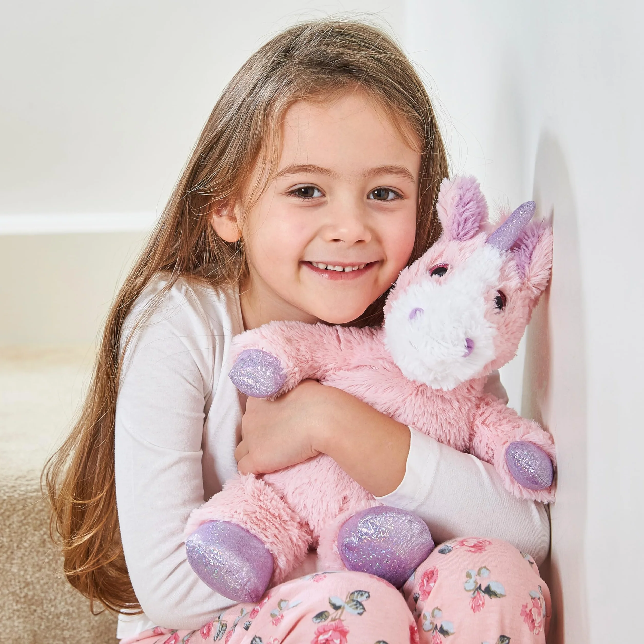 Warmies Peluche Unicorno Rosa Iridescente Borsa di Grano Riscaldabile al Microonde, Orsetto Ponderato Leggermente Profumato con Lavanda Francese, Cuscinetto Termico Riscaldabili al Microonde
