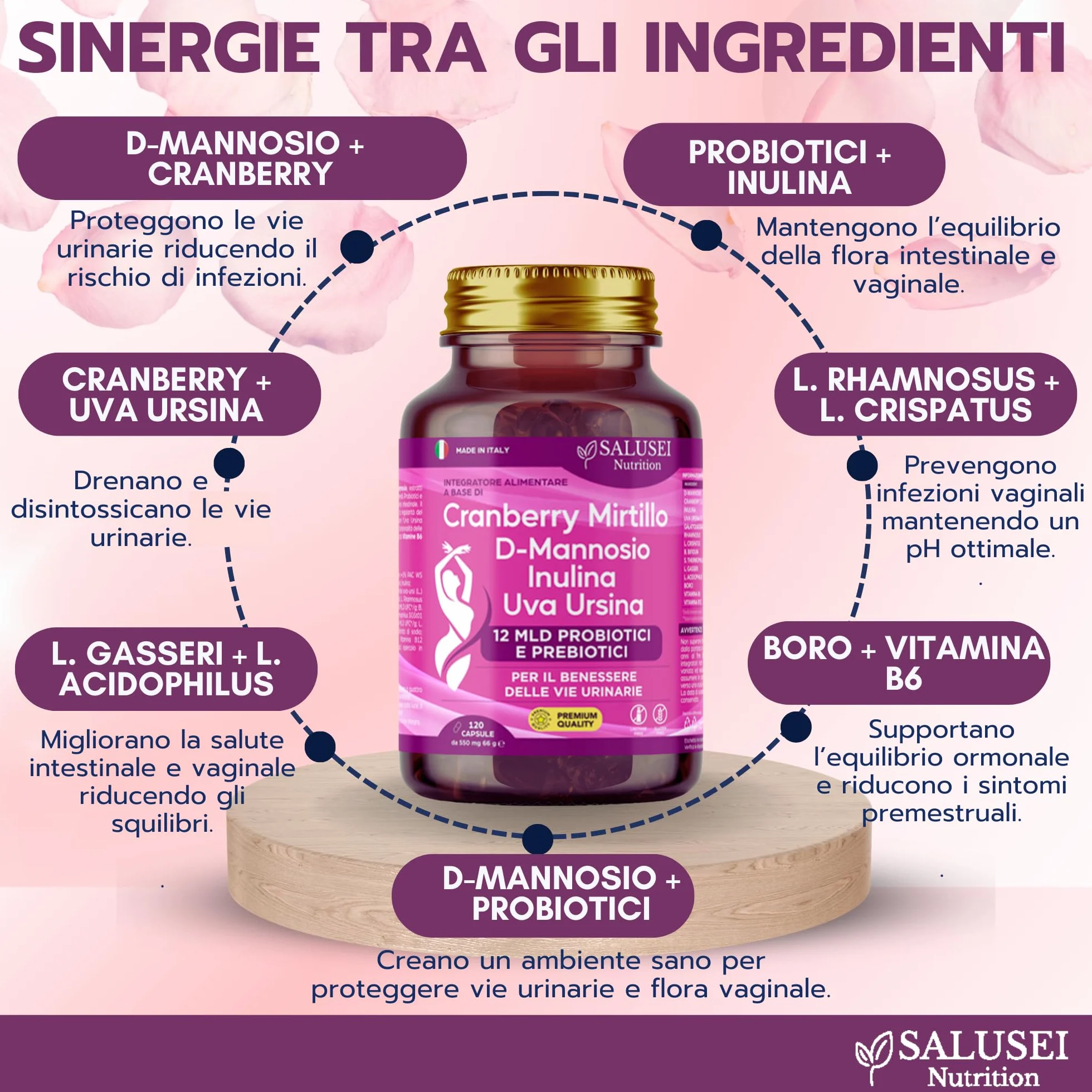 D-Mannosio Capsule Integratore per Cistite con Cranberry, Uva Ursina, Probiotici Donna e Candida Support