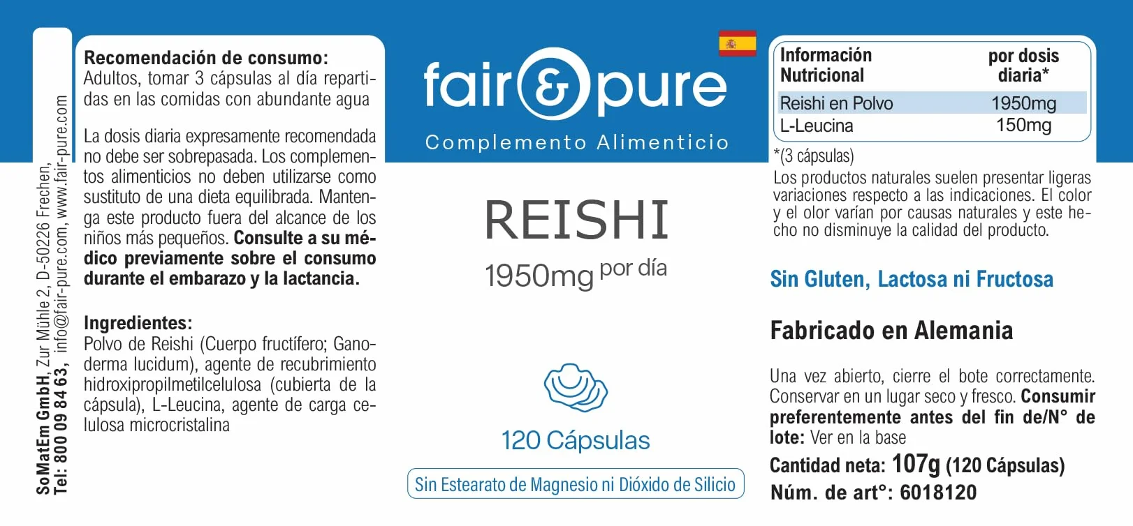 Fair & Pure® - Capsule di Reishi 1950 mg - 120 capsule - Ganoderma lucidum - Fungo medicinale - Altamente dosato - Vegano