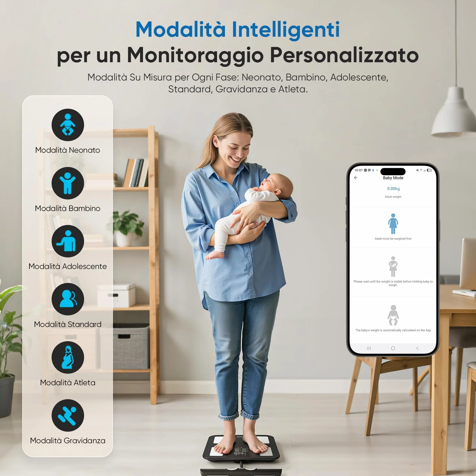 Bilancia Impedenziometrica 8 Elettrodi, Pesapersone Digitale con Display VA, 28 Metriche, Analisi Corporea BIA Doppia Frequenza, 180kg
