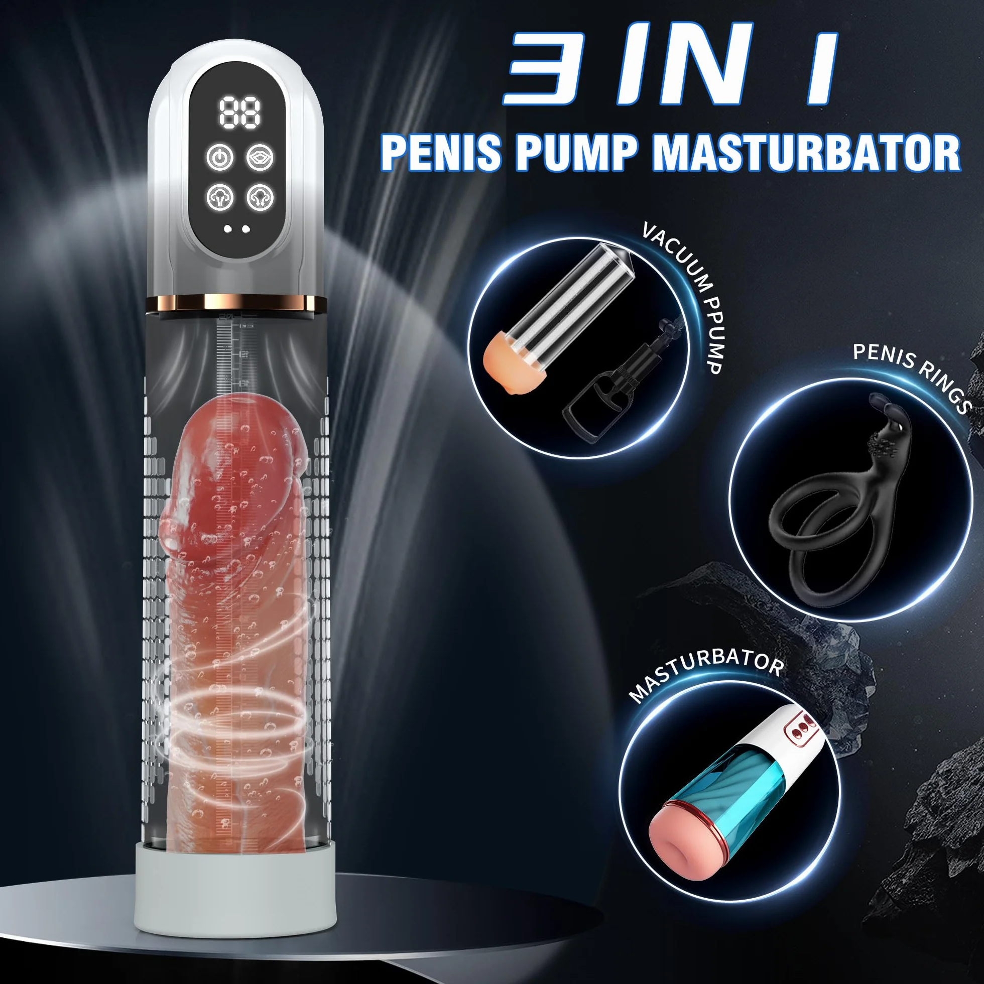 HIVEFUN Masturbatore Uomo Pompa Pene, Masturbtore per Pene con 4 Modalità di Aspirazione e Modalità di Allenamento Automatica Sex Toy Uomo, Nasturbatore Impermeabile IPX7 Sexy Toys Vacuum Device
