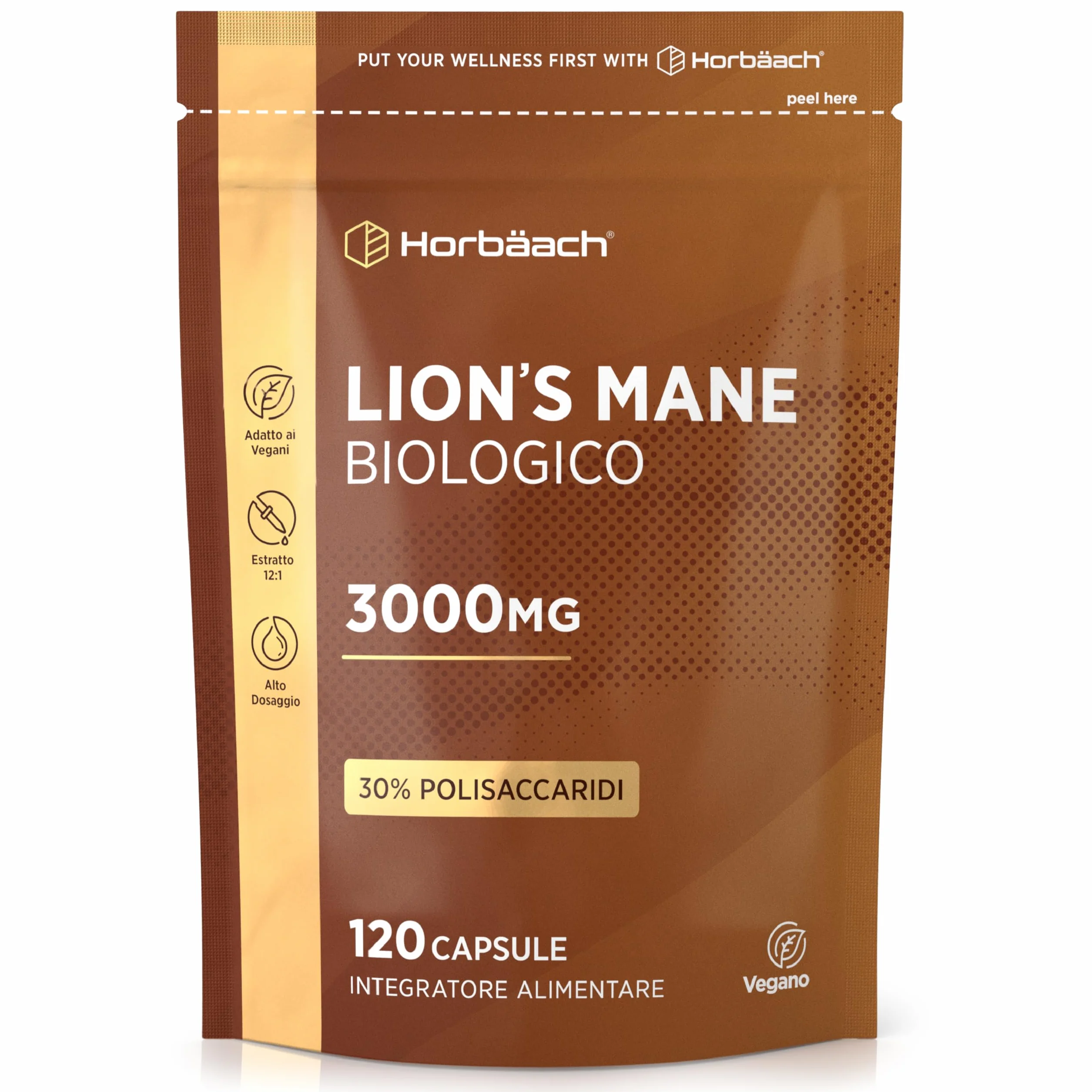 Lions Mane Bio 3000 mg | 120 Capsule Vegane | Hericium Erinaceus | Criniera di Leone Fungo Integratore | Estratto di Funghi ad Alto Dosaggio | Mushroom Supplement | Horbaach