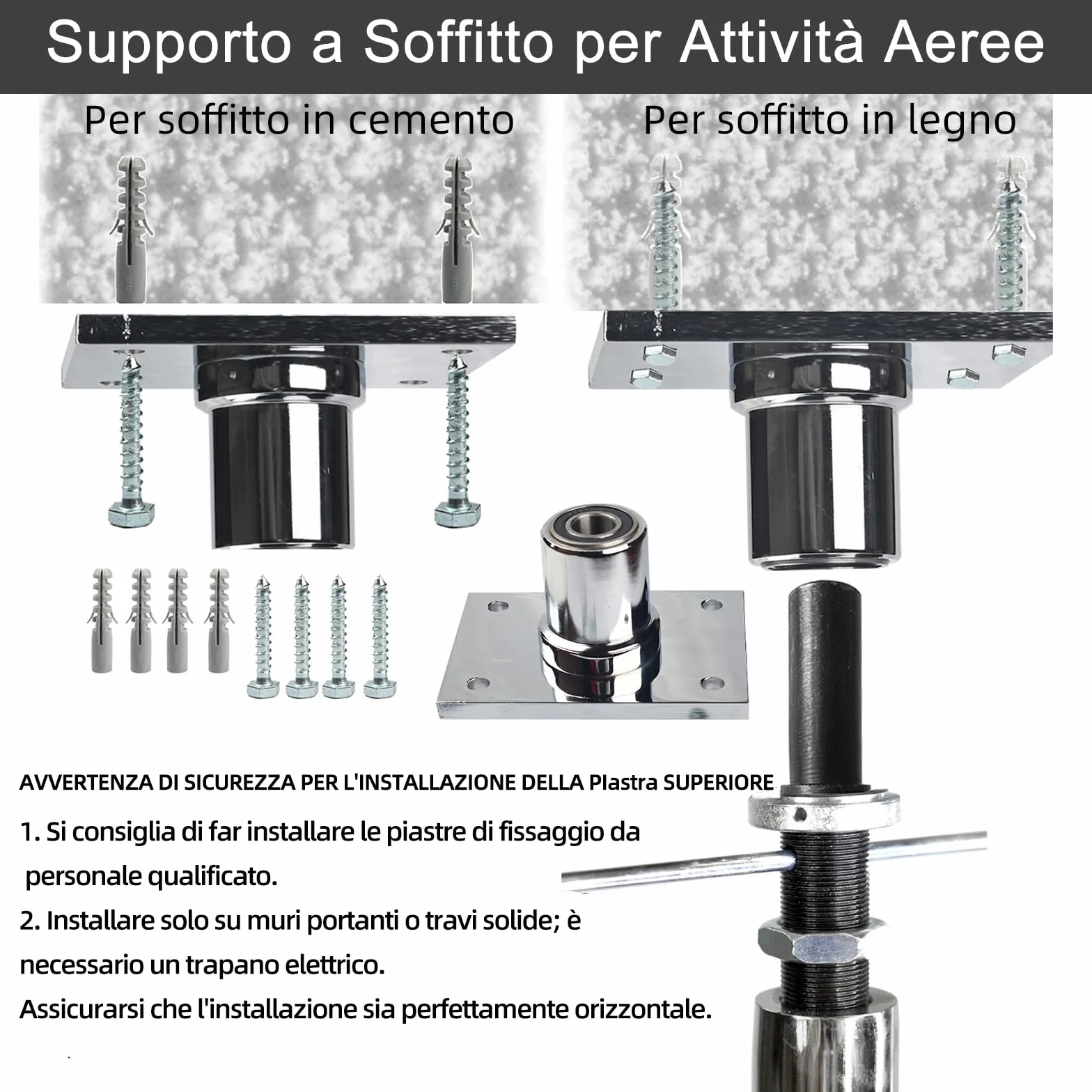 PRIOR FITNESS Supporto a soffitto per Asta da Danza 40mm 45mm Piastra Fissa Kit Montaggio