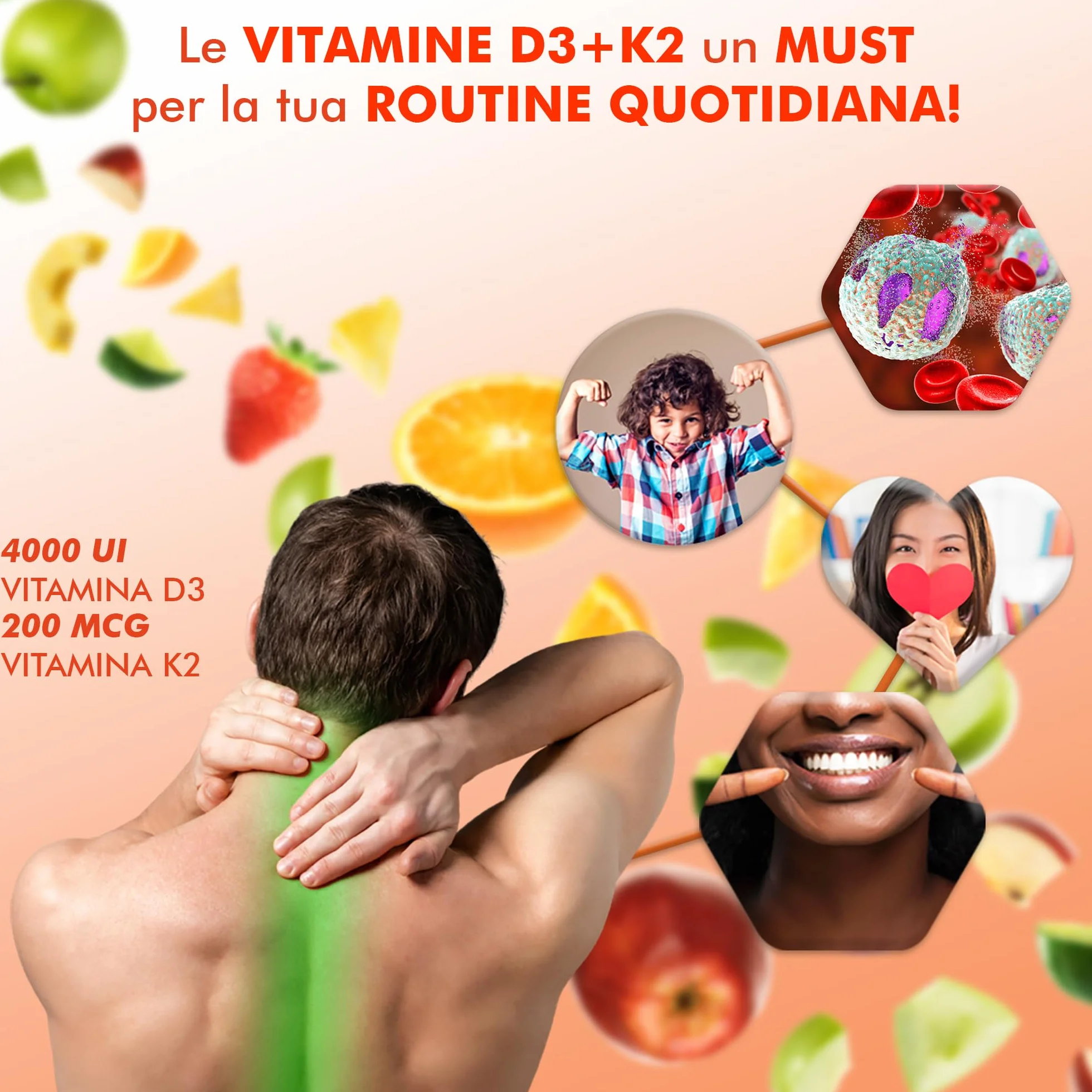 Vitamina D3 K2 MK7 Vegana Alto Dosaggio 365 Micro Compresse 4000 UI 200 mcg Menachinone Sistema Immunitario Ossa Denti Made in Italy