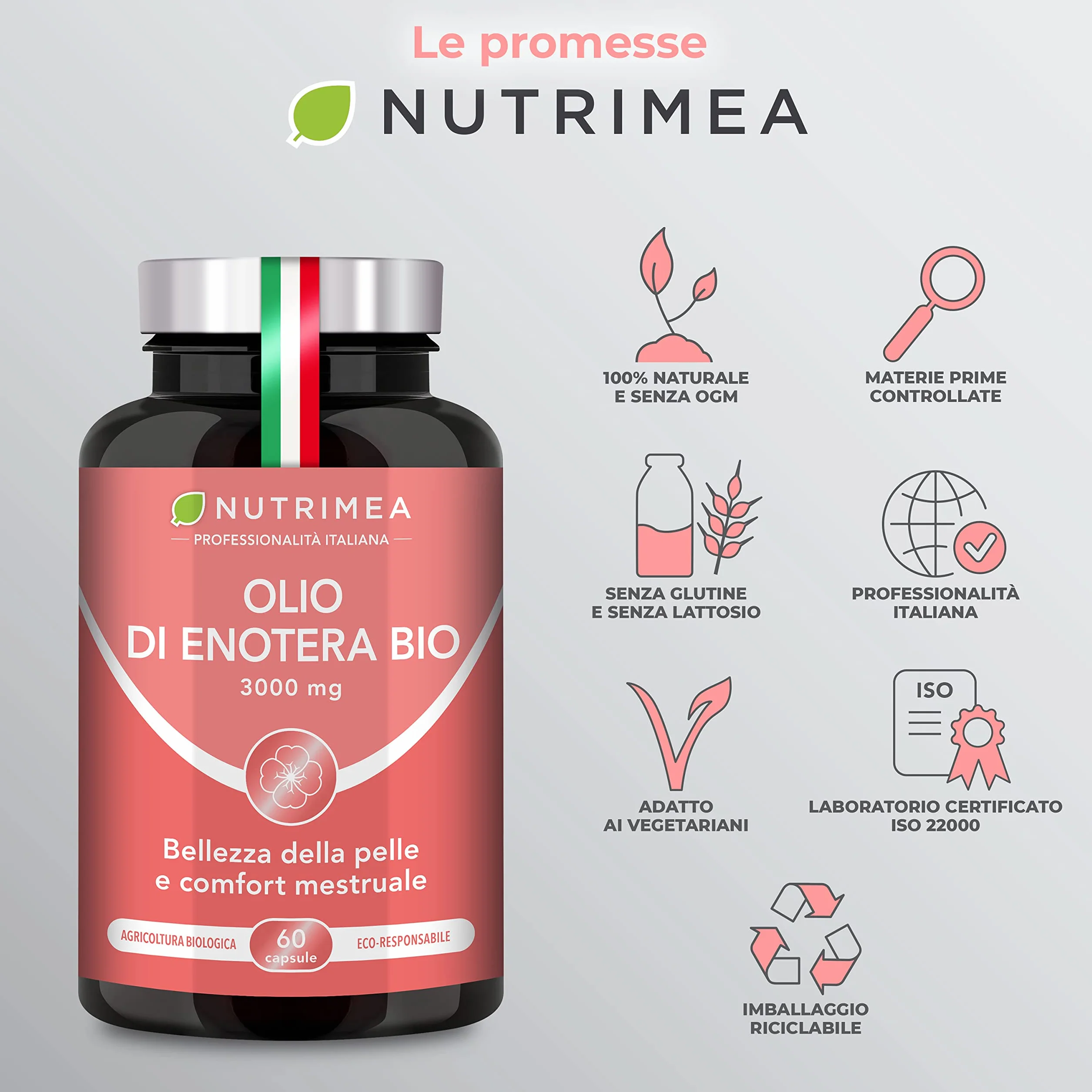Olio di Enotera BIO 3000 mg GLA 270 mg Spremuto a freddo 60 capsule