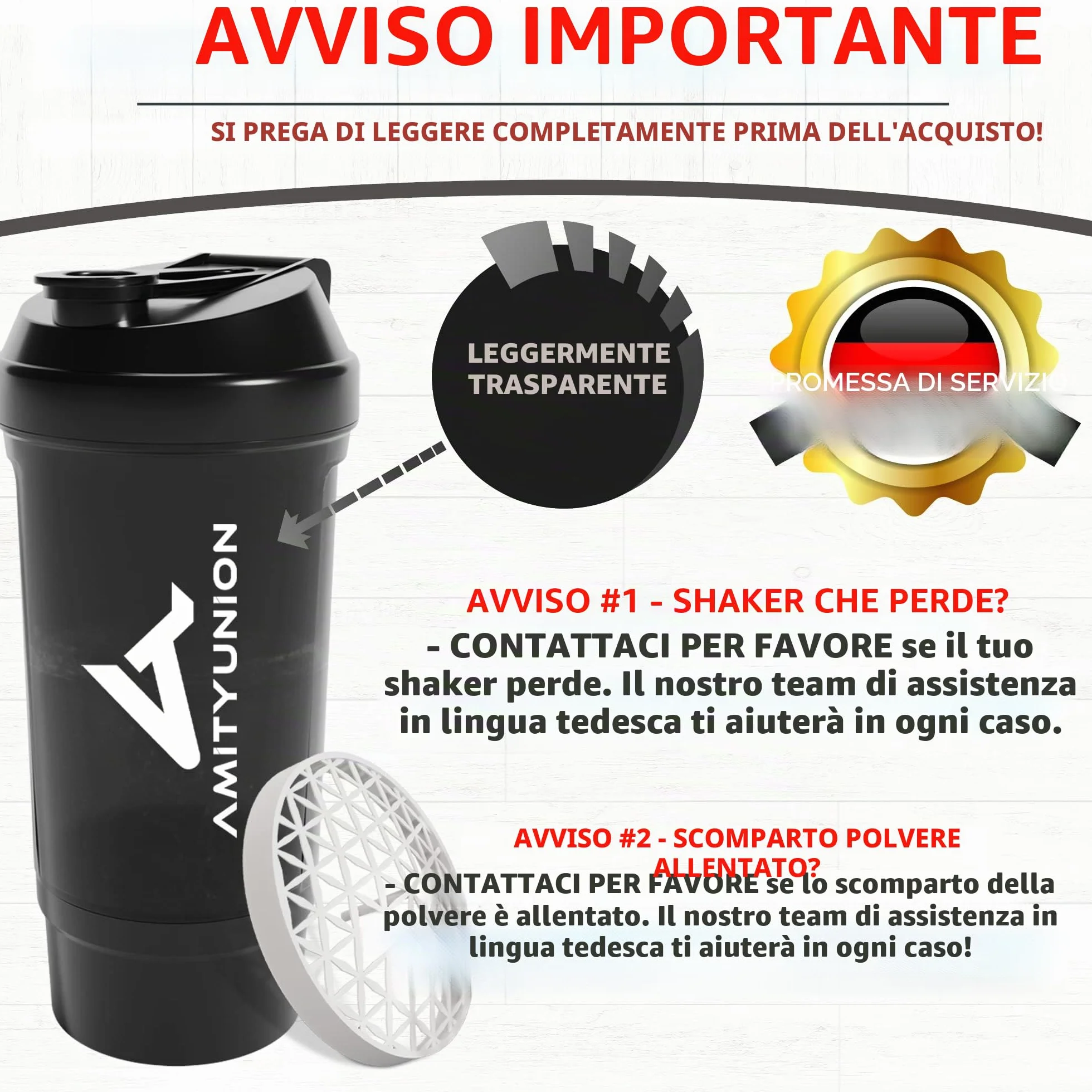 AMITYUNION Shaker per proteine ​​FYRA 700 ml con contenitore - scomparto polvere - shaker per proteine, senza BPA con setaccio e scala per frullati di siero di latte e BCCA, (Black)