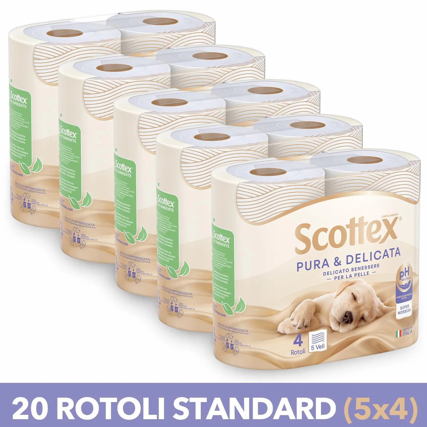 Scottex Carta Igienica Pura e Delicata 5 Veli PH Neutro 20 Pz