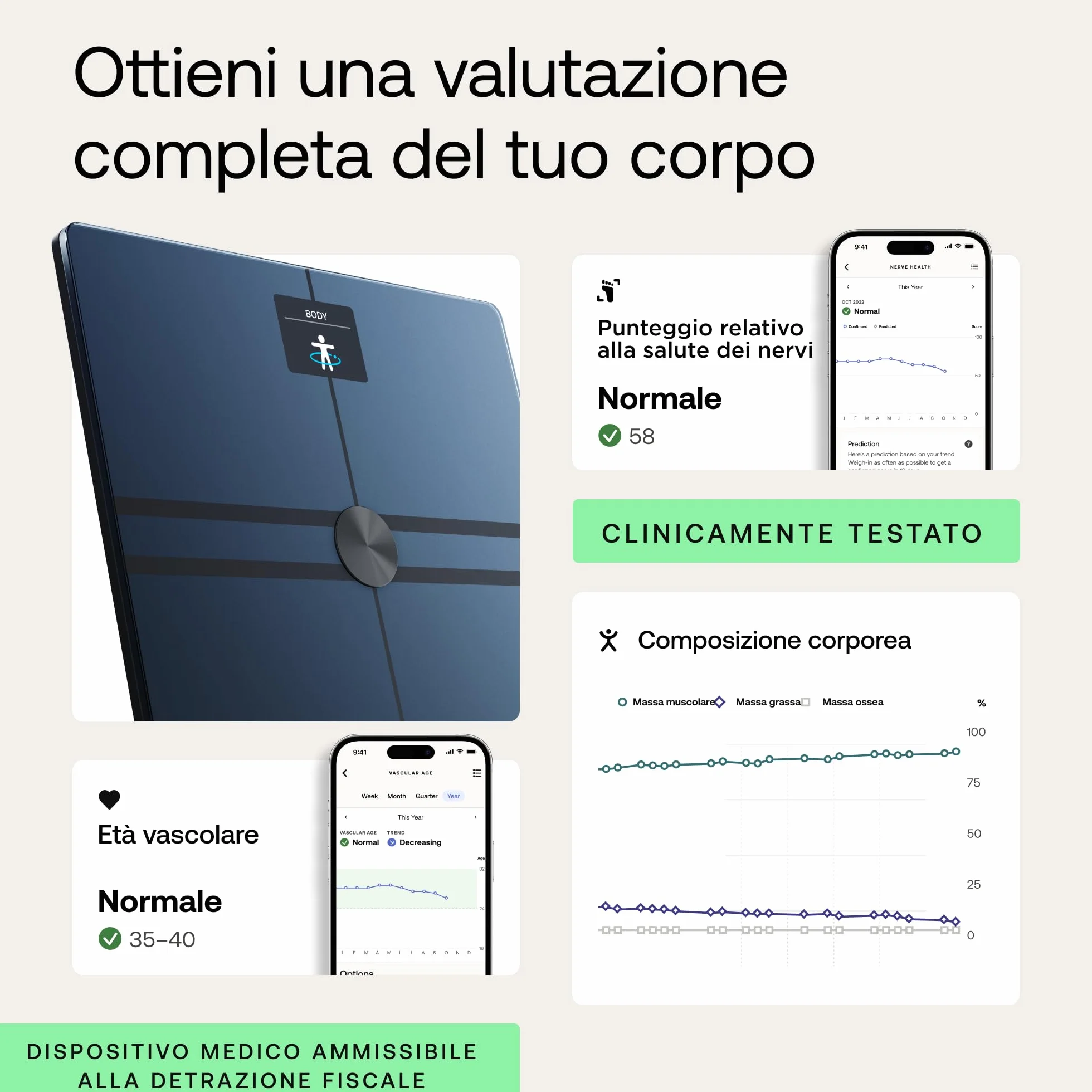 Withings Body Comp Bilancia pesapersone digitale WiFi con analisi completa peso grasso muscolare acqua tracciamento cardiovascolare impedenziometrica nero