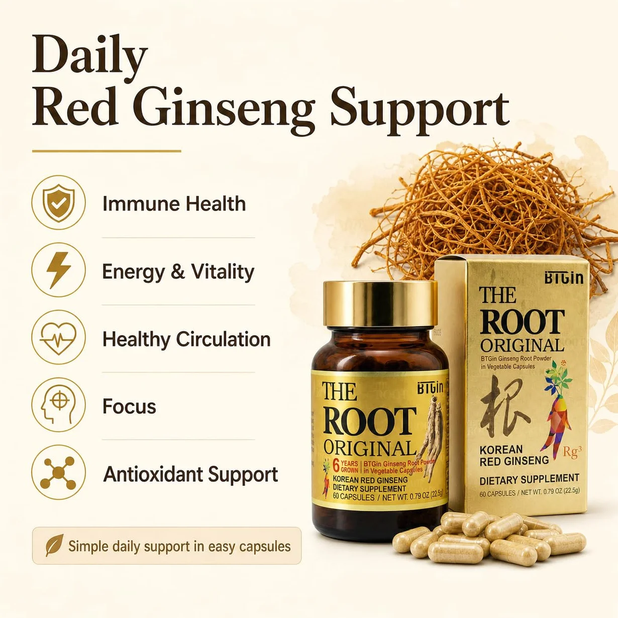 Ginseng Rosso Coreano Panax Integratore 1100% Polvere Radice Intera 60 Capsule Resistenza Benessere Immunità Senza Caffeina