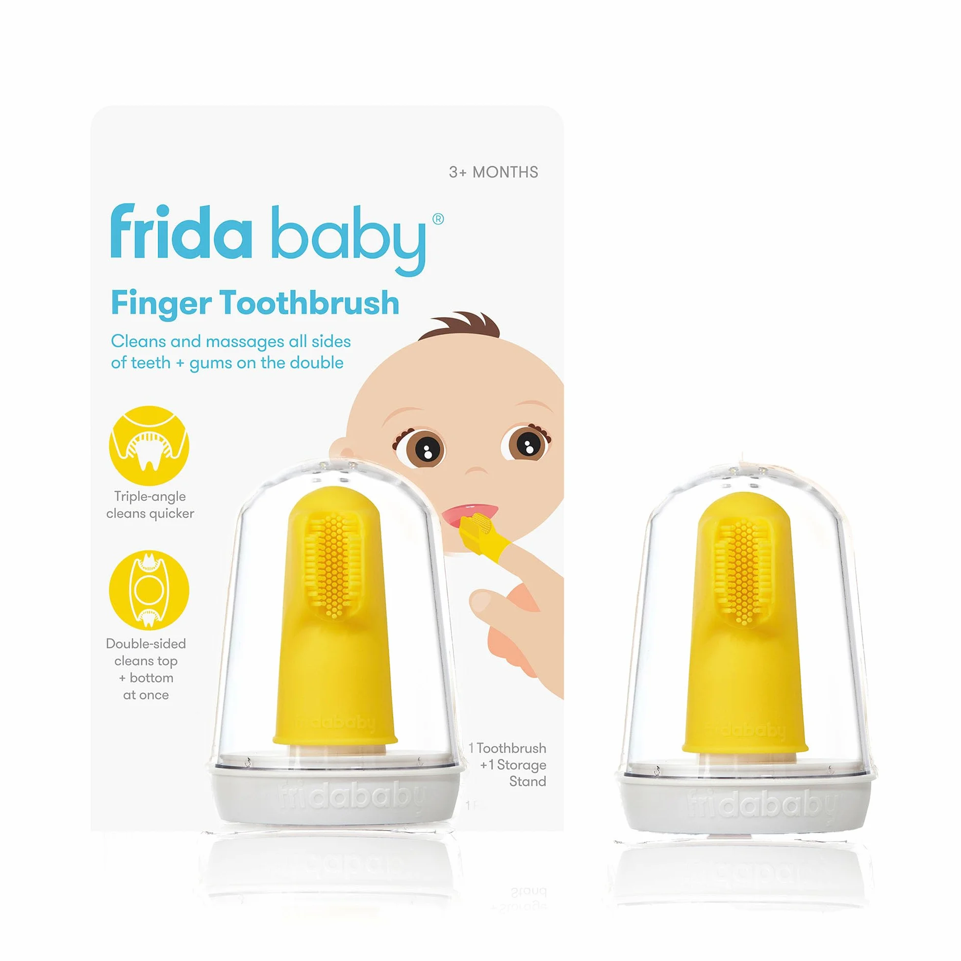 Frida Baby Spazzolino da Dito in Silicone doppio per Neonati – massaggia Gengive e Denti, antibatterico e senza BPA, Include Custodia Igienica