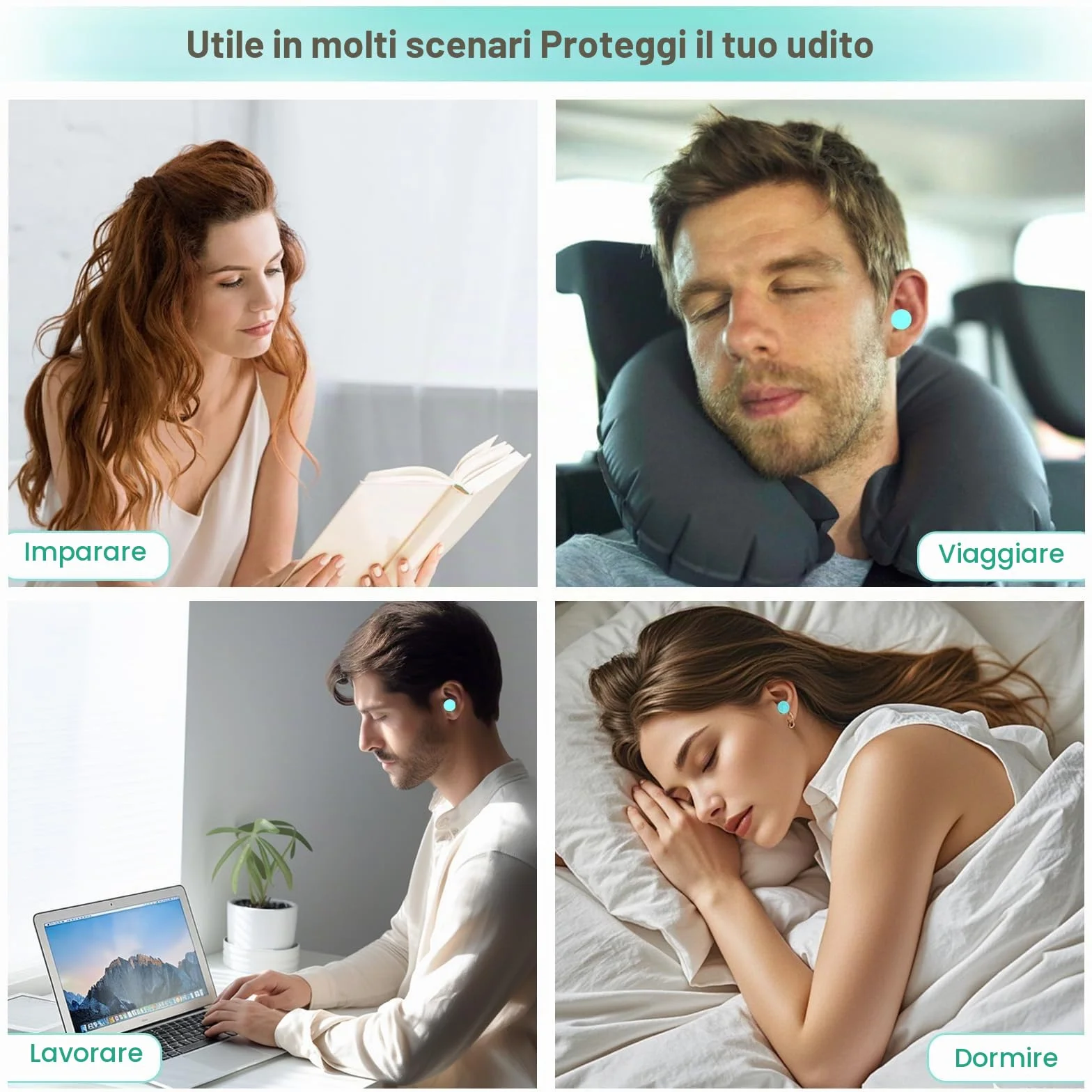 SURFOU Tappi Orecchie Dormire, 60 Paia, Riduzione Rumore 38 dB, Riutilizzabili e Confortevoli, Ideali per Russare, Studio, Viaggio, Moto, Ufficio, Dormitori Laterali, Turchese